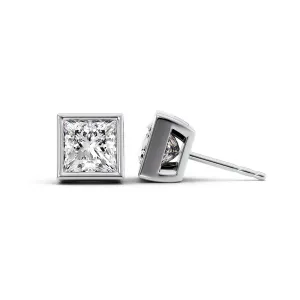 1 CTW Bezel Stud Earrings Set With Princess Lab Diamonds