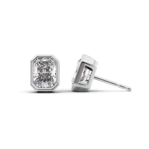 1 CTW Bezel Stud Earrings Set With Radiant Lab Diamonds