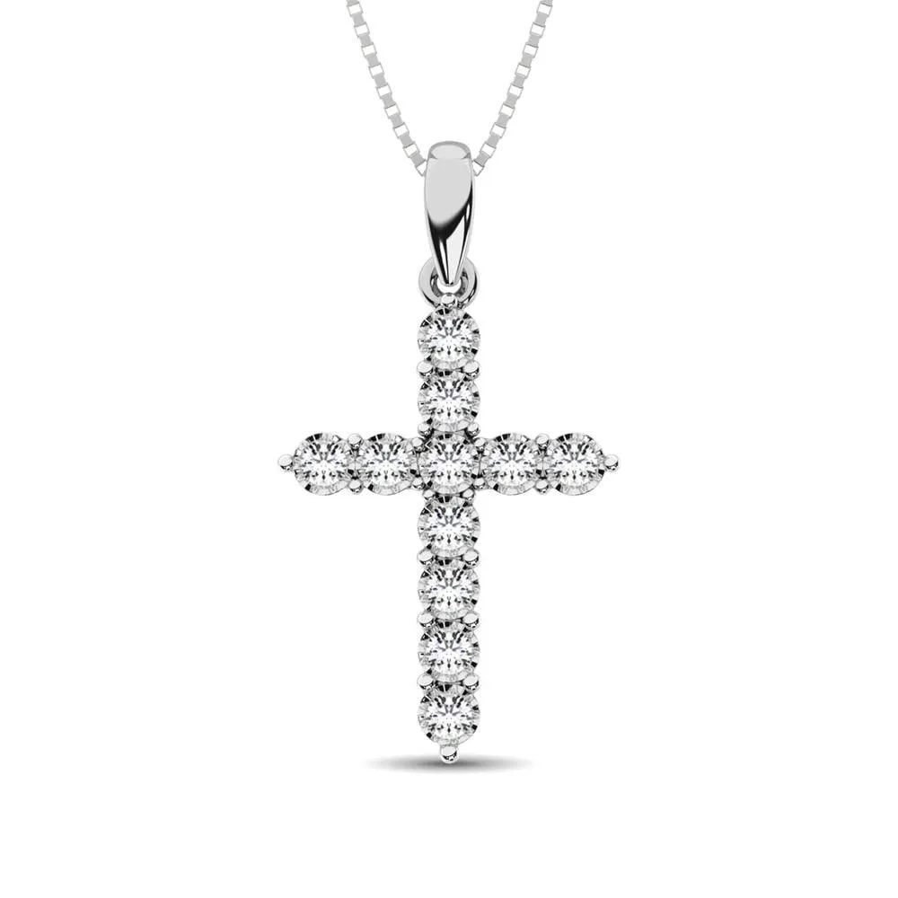 10K White Gold 1/5 Ct.Tw.Diamond Cross Pendant