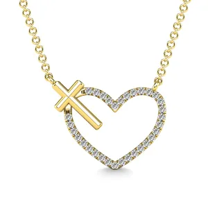 10K Yellow Gold Diamond 1/10 Ct.Tw. Heart and Cross Pendant