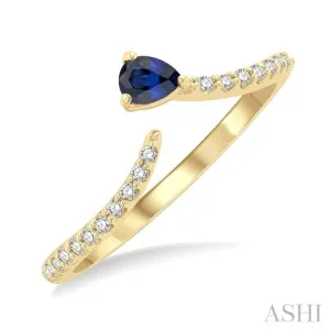 1/10 ctw Petite 4X3MM Pear Cut Sapphire and Round Cut Diamond Precious Fashion Ring in 10K Yellow Gold