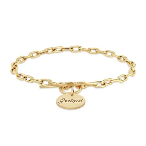 14k Amore Charm Medium Square Oval Link Toggle Bracelet