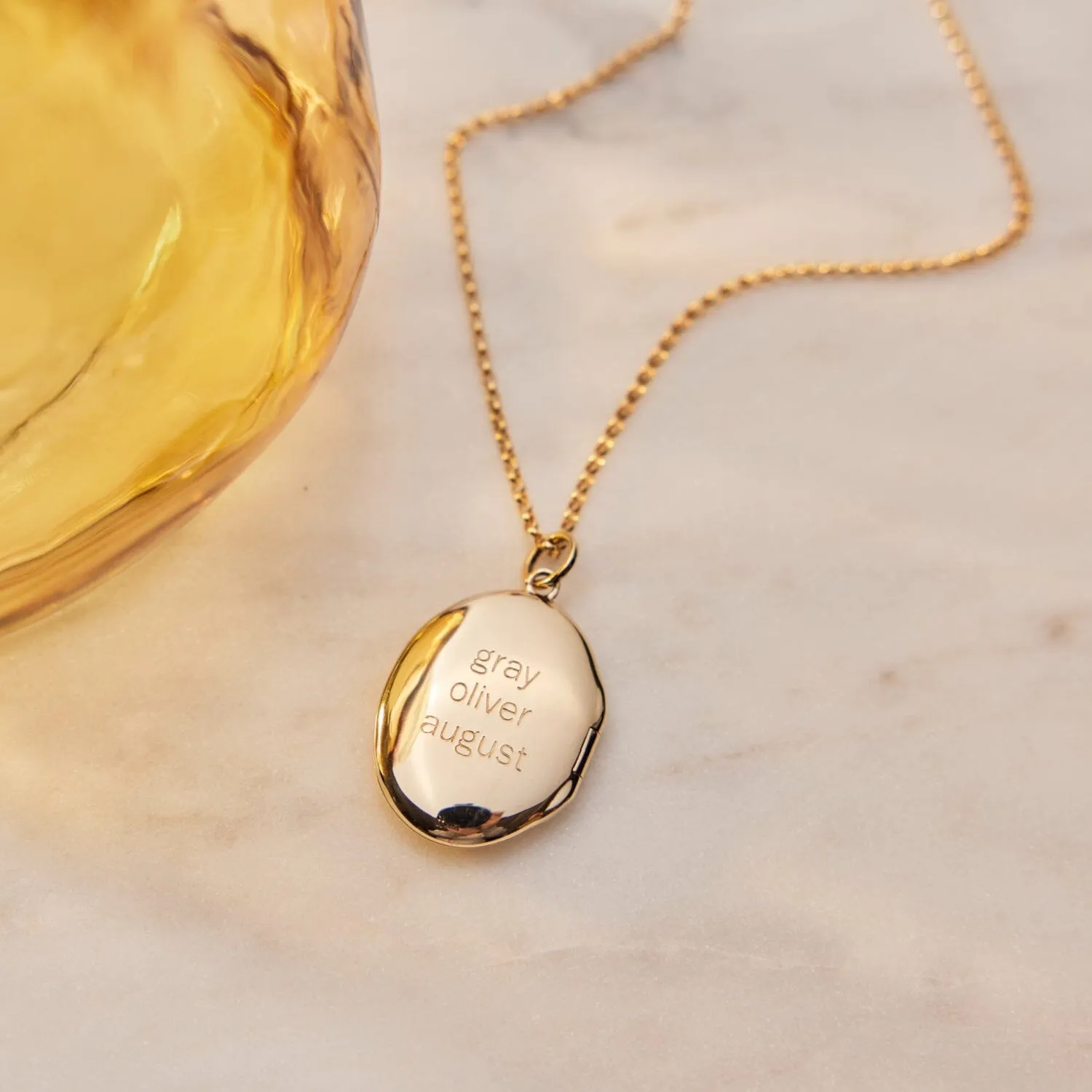 14k Oval Personalized Locket Necklace