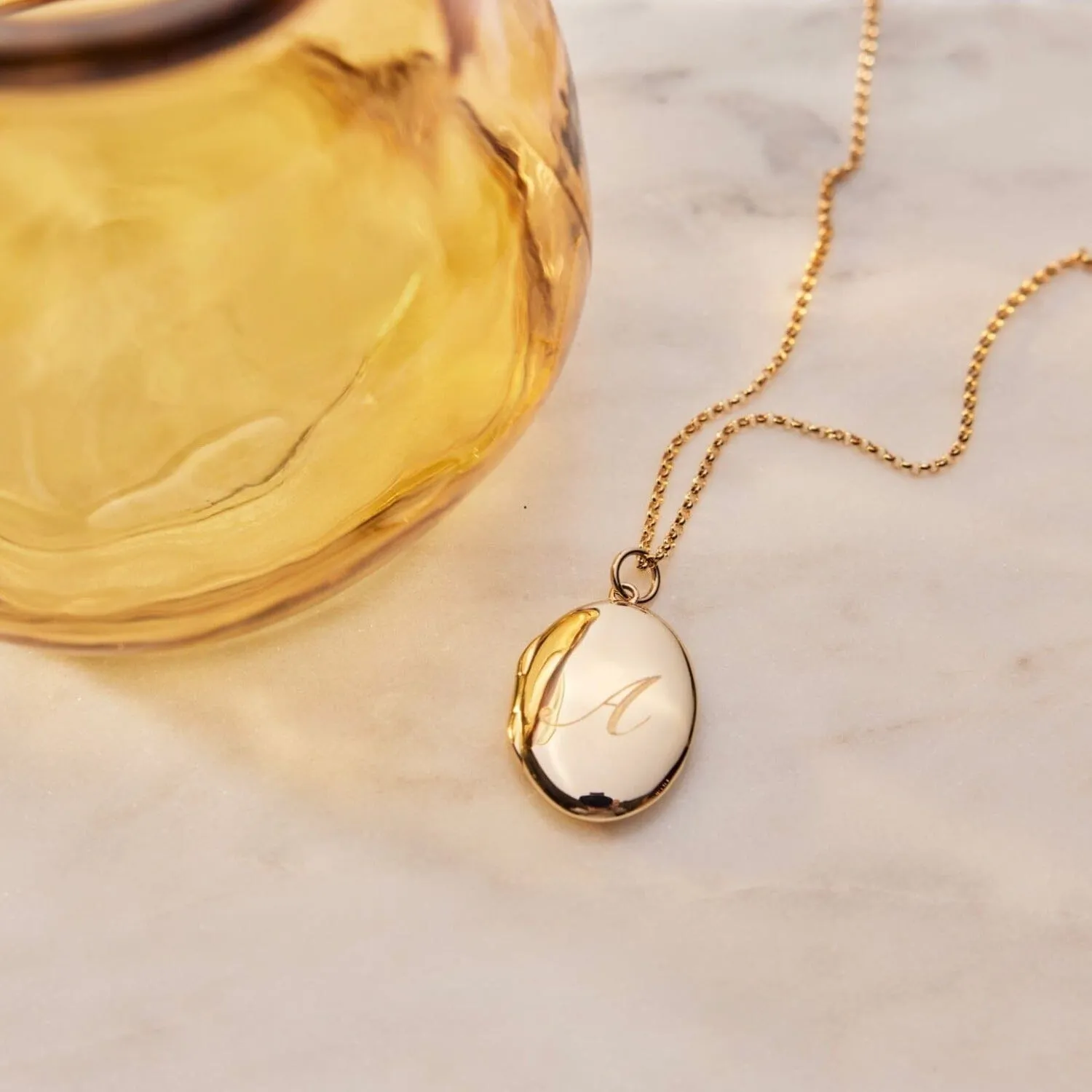 14k Oval Personalized Locket Necklace