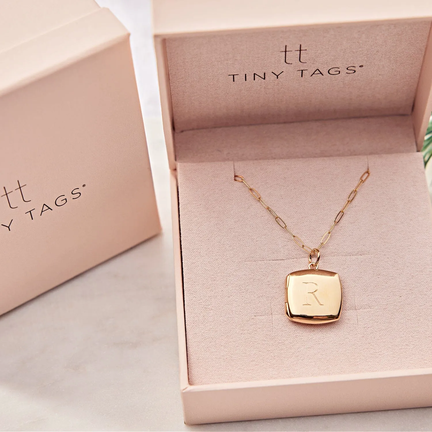 14k Square Personalized Locket Necklace