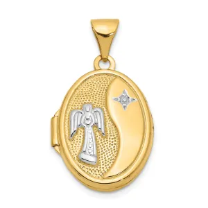 14k Two Tone Gold Guardian Angel Oval Locket