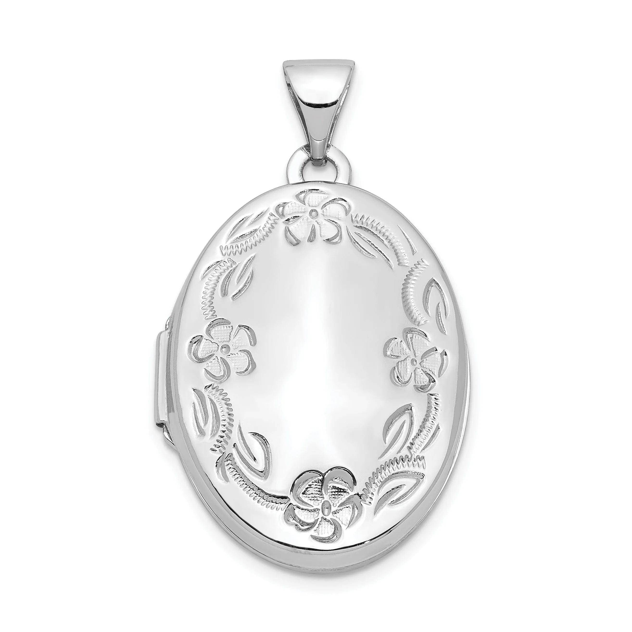 14k White Gold 21MM Oval H/Eng Locket