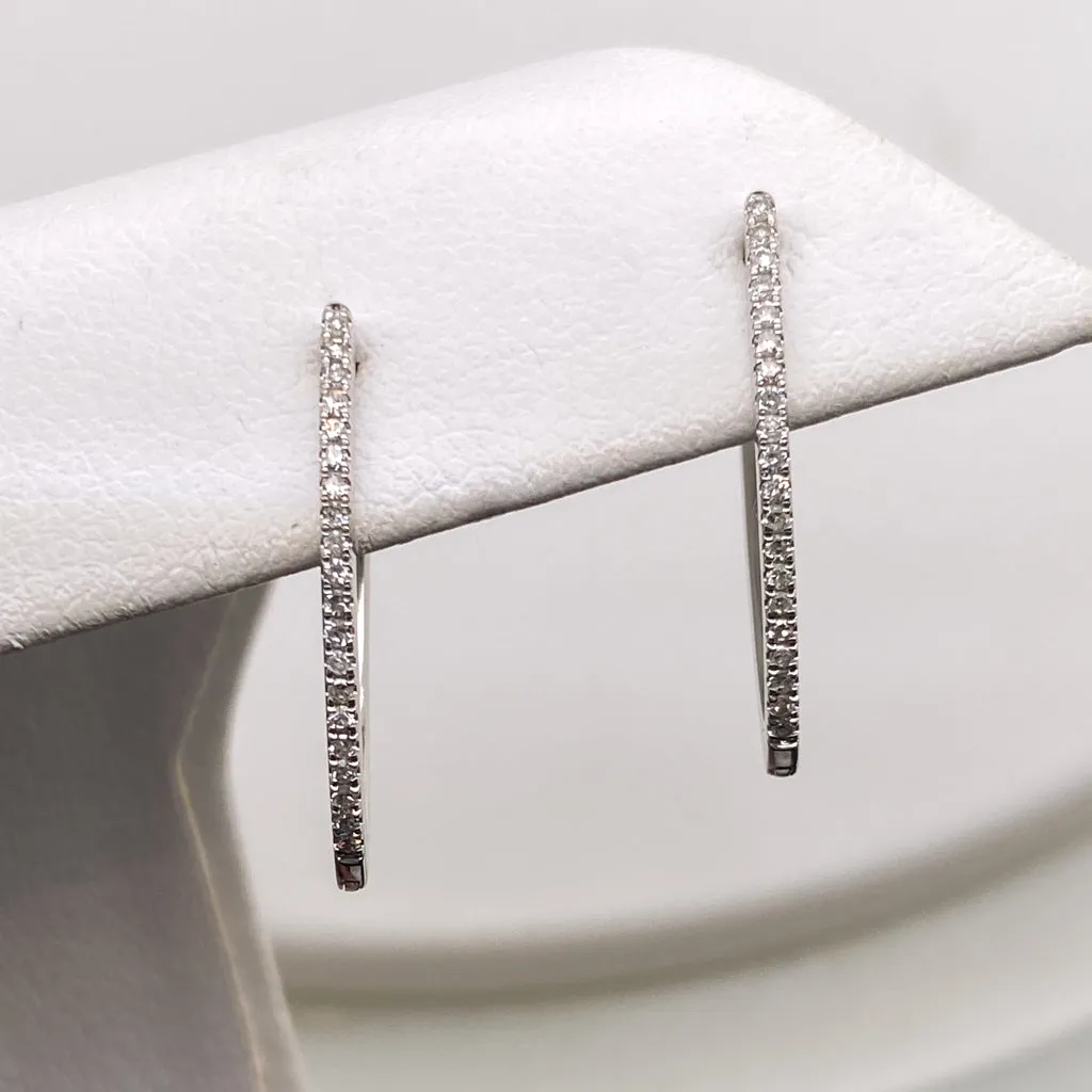 14k White Gold Diamond V-Hoop Huggie Earrings