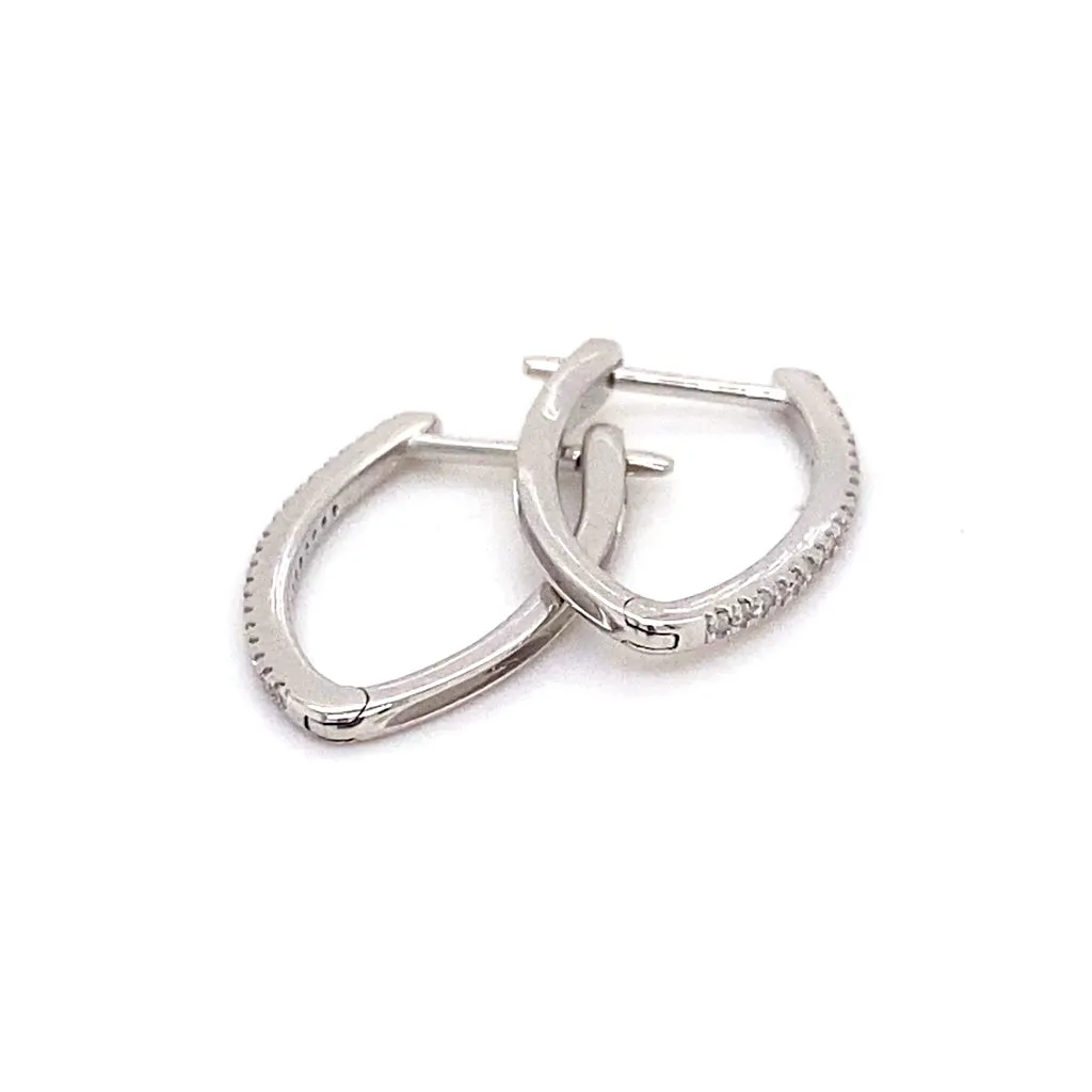 14k White Gold Diamond V-Hoop Huggie Earrings