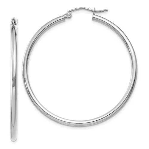 14K White Gold Hoop Earring Pair