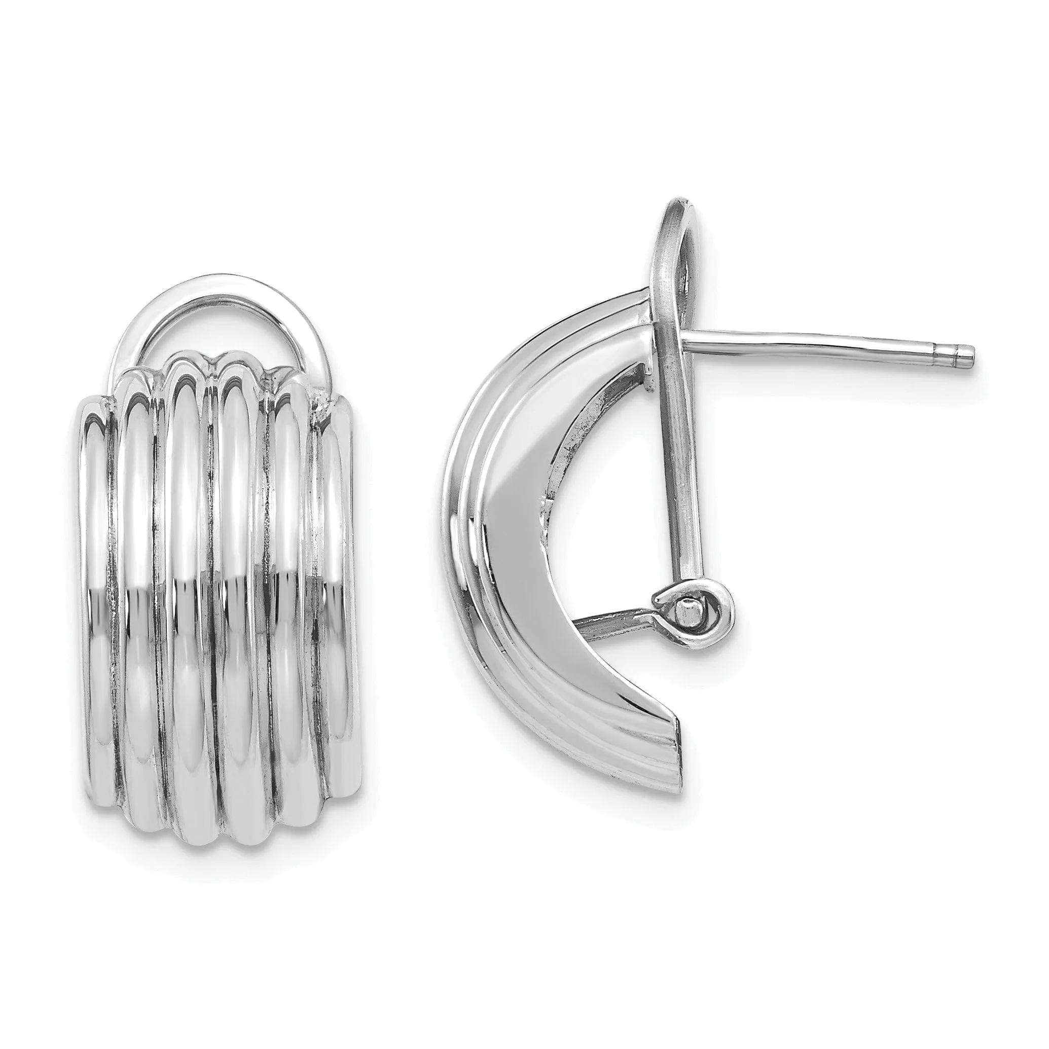 14k White Gold Ribbed Omega Back Post Earrings