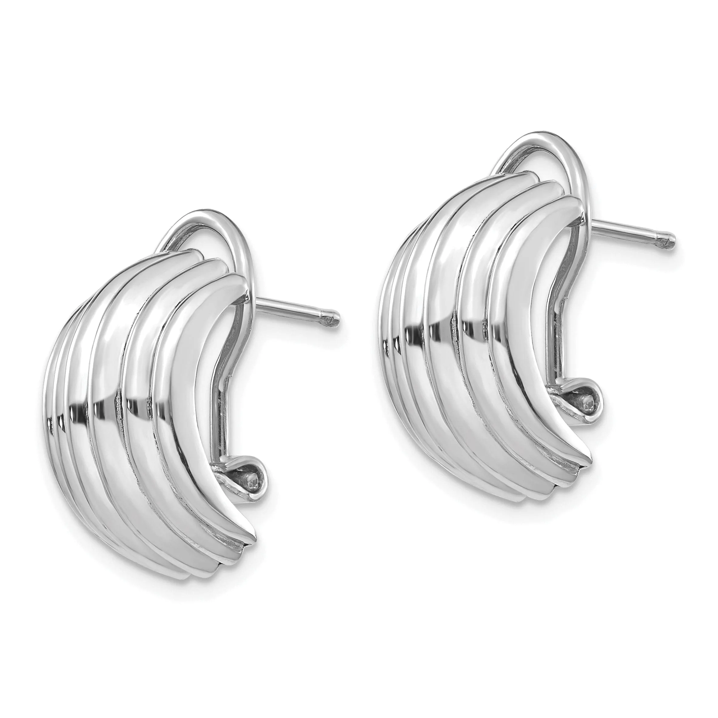 14k White Gold Ribbed Omega Back Post Earrings