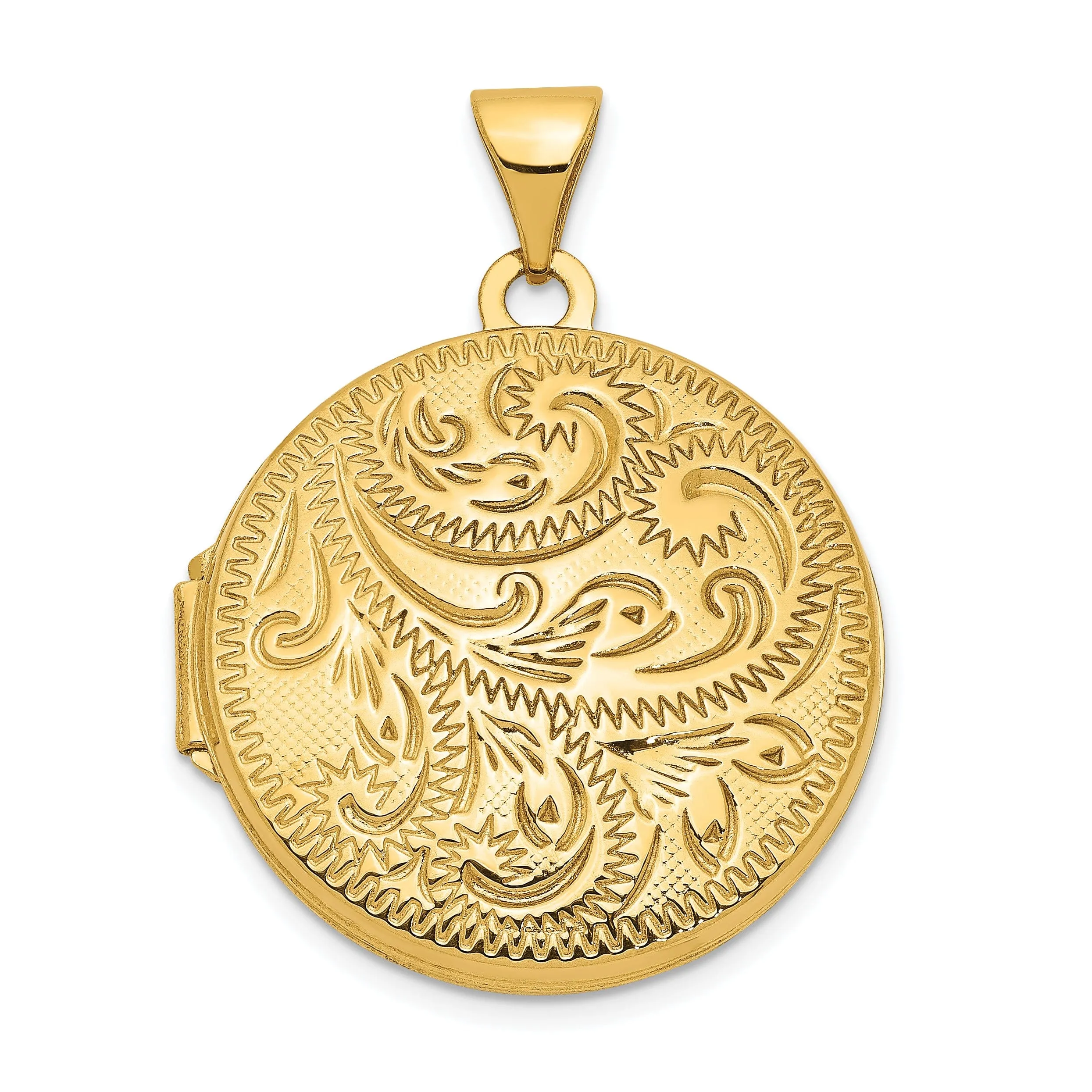 14k Yellow Gold 20MM Scroll Hand Engraved Locket