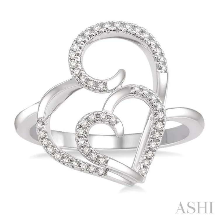 1/6 Ctw Twin Lattice Heart Round Cut Diamond Ladies Ring in 10K White Gold