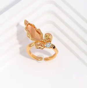 18k Gold Butterfly Ring -Sterling Sliver