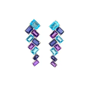 18kt White Gold dangling earrings Blue Topaz, Iolite, Amethyst