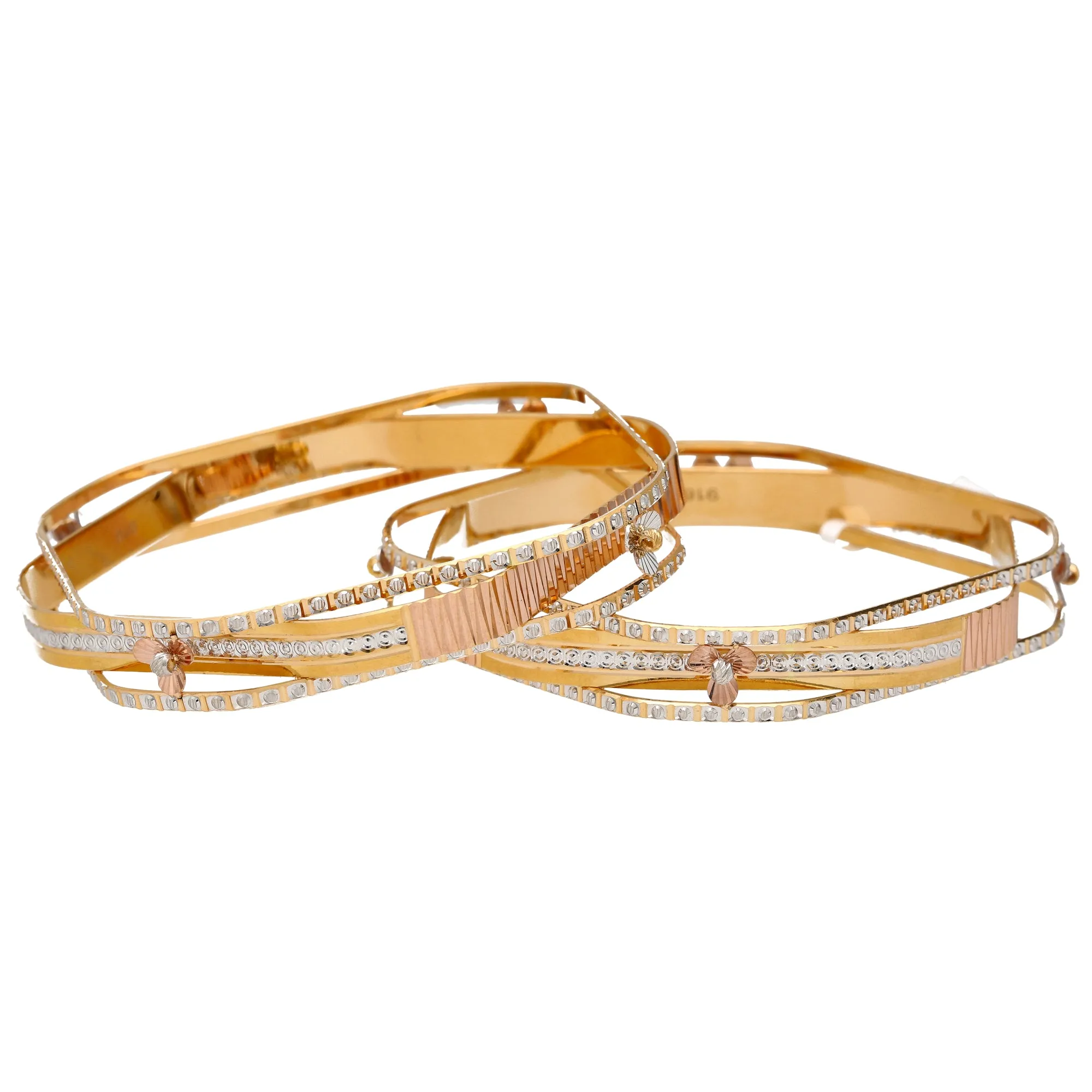 22K Multi-Tone Gold Bangle Set of 2 (50.8gm)