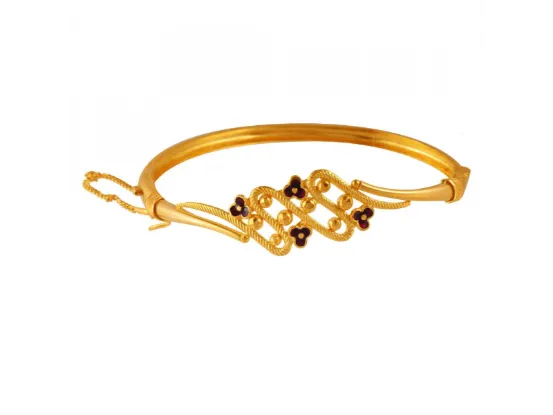 22k Uniquely Shaped Gold Bangles With Meenakari Flowers Detail