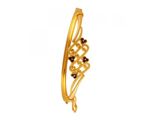 22k Uniquely Shaped Gold Bangles With Meenakari Flowers Detail