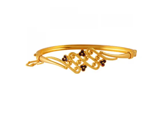 22k Uniquely Shaped Gold Bangles With Meenakari Flowers Detail