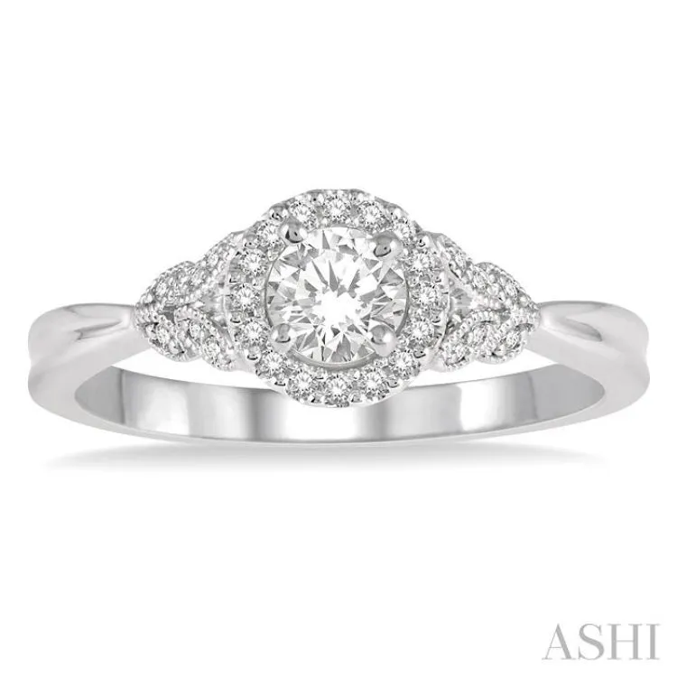 3/8 Ctw Entwined Round Shape Diamond Engagement Ring with 1/4 Ct Round Cut Center Stone in 14K White Gold