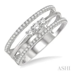 3/8 ctw Three Row Layered Round Diamond Fashion Ring in 14K White Gold