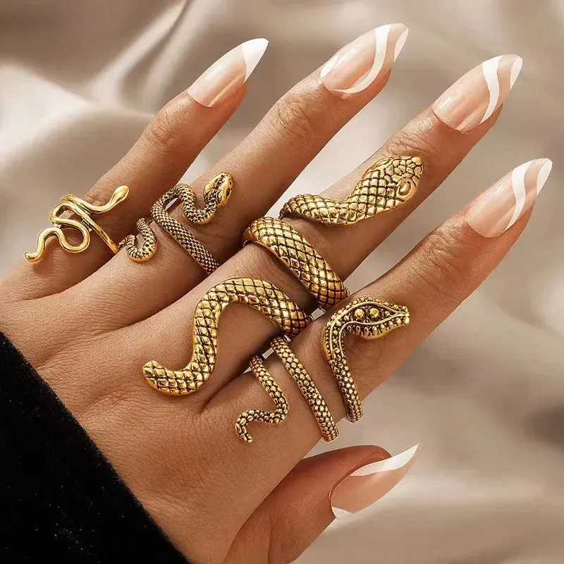 4pcs/Set Big Punk Retro Snake Rings Alloy Rings for Women Mens Rings Adjustable Jewelry Anillos Mujer Anillo Hombre Couple Rings