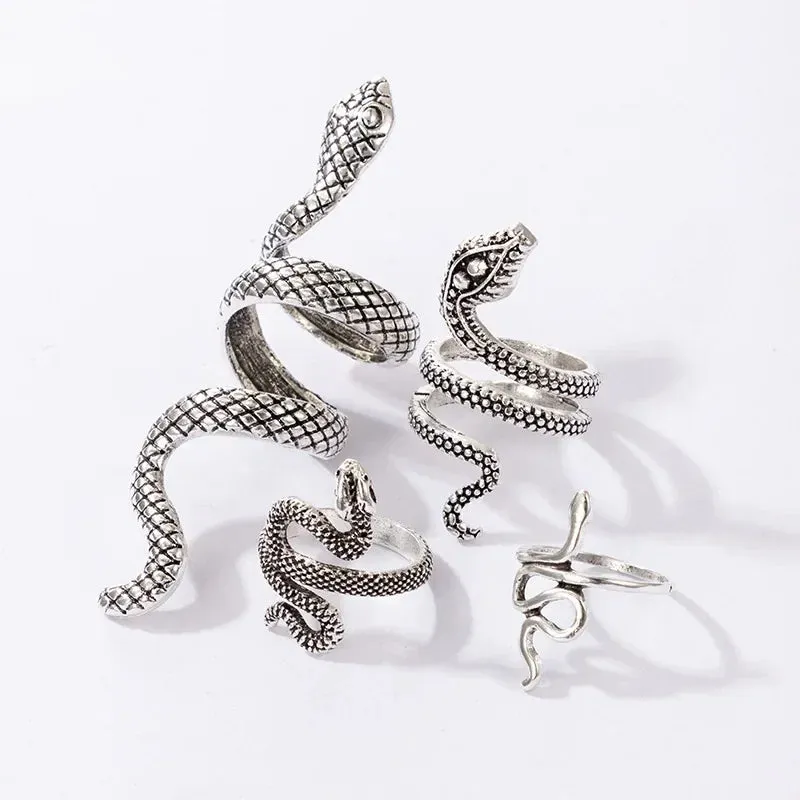 4pcs/Set Big Punk Retro Snake Rings Alloy Rings for Women Mens Rings Adjustable Jewelry Anillos Mujer Anillo Hombre Couple Rings