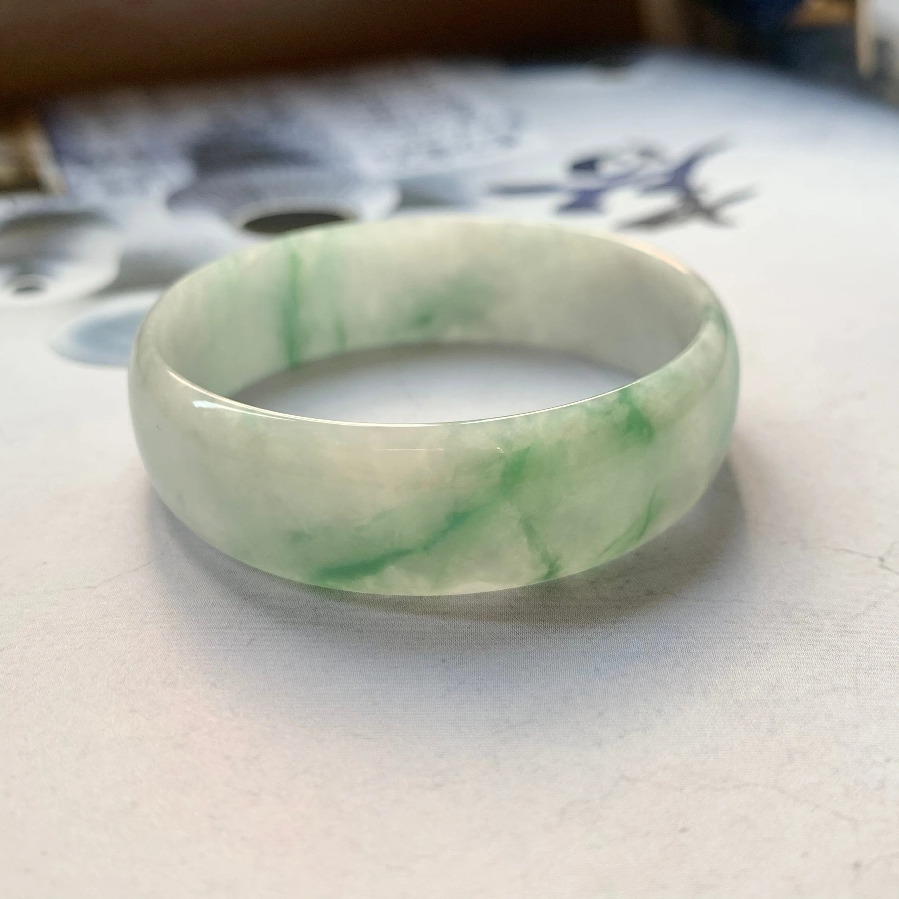 50.7mm A-Grade Natural Floral Jadeite Modern Round Bangle No.151636