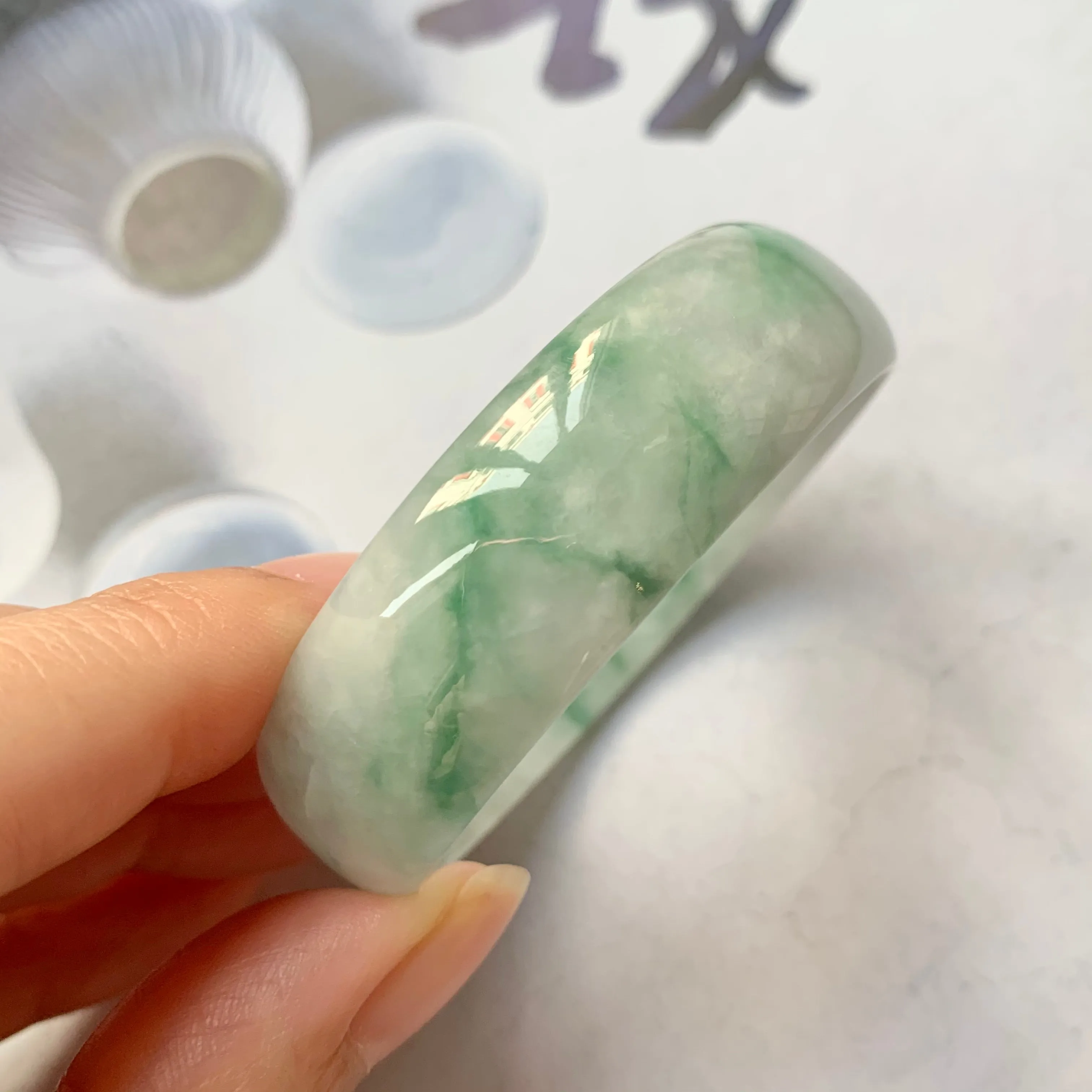 50.7mm A-Grade Natural Floral Jadeite Modern Round Bangle No.151636