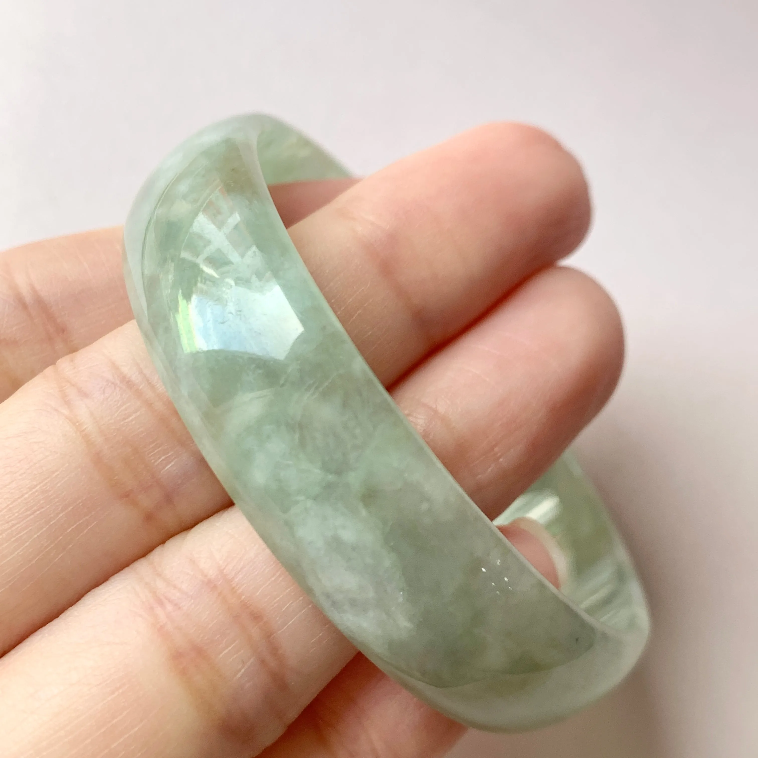 52.8 mm A-Grade Natural Green Jadeite Modern Round Bangle No.151952