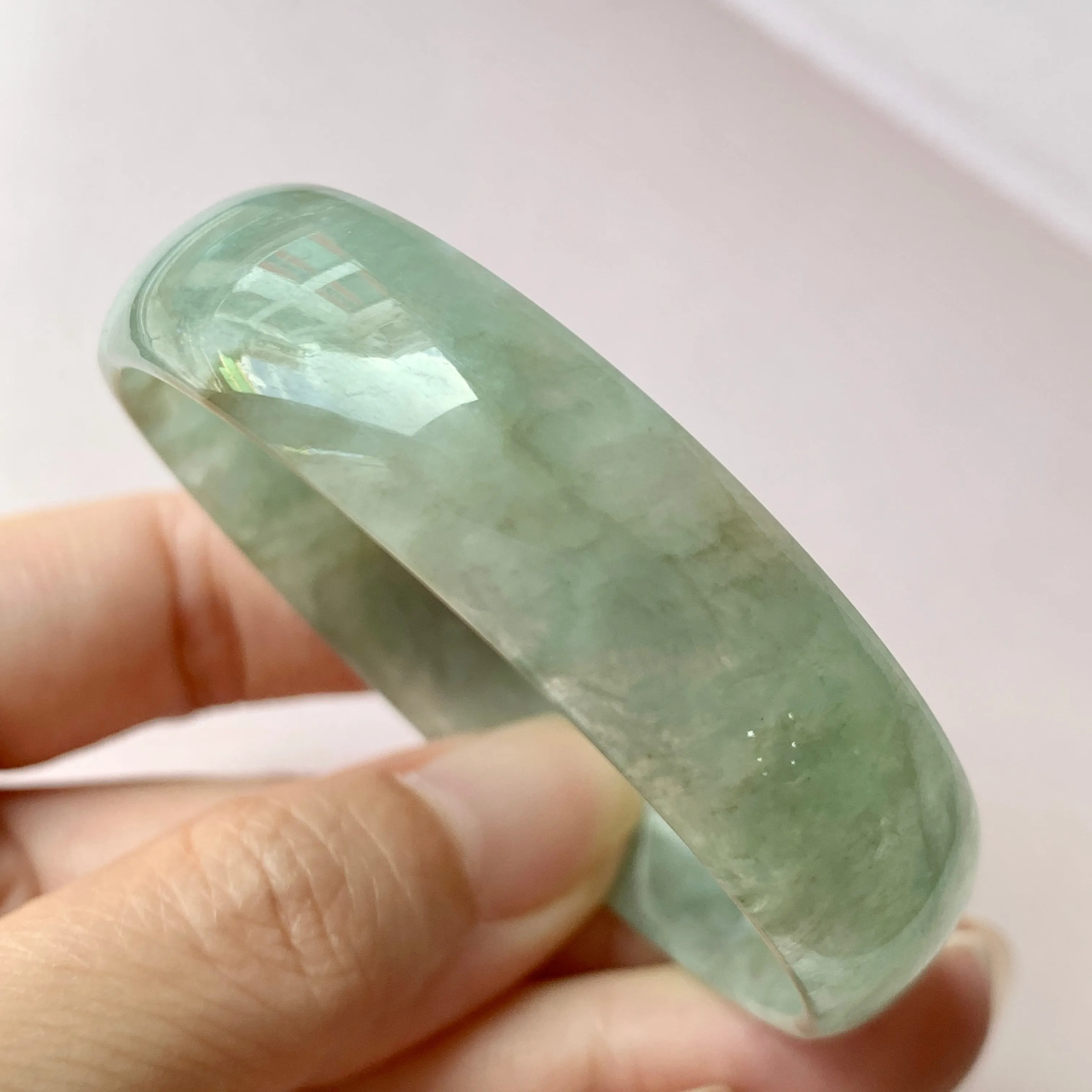 52.8 mm A-Grade Natural Green Jadeite Modern Round Bangle No.151952