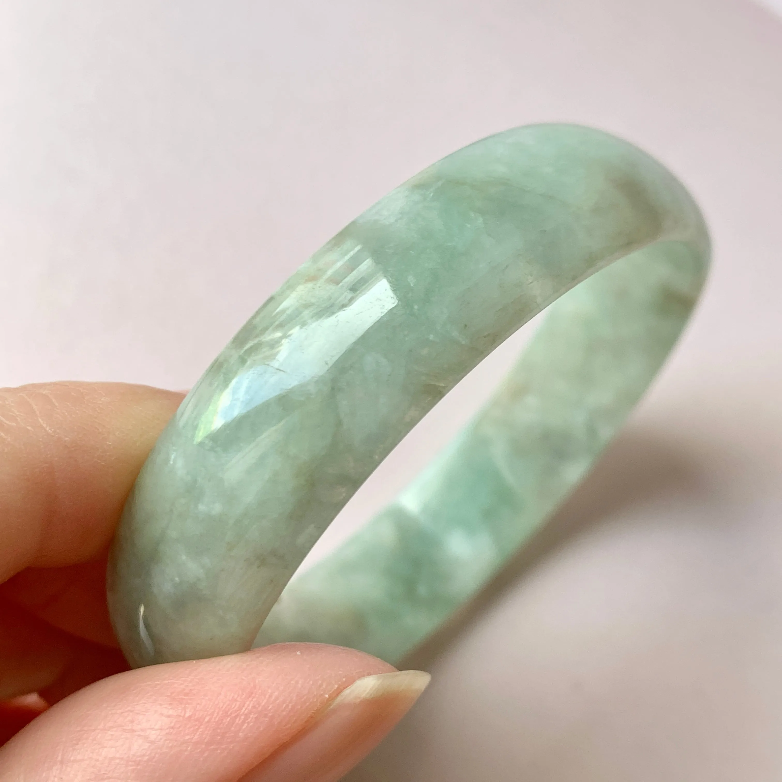 52.8 mm A-Grade Natural Green Jadeite Modern Round Bangle No.151952