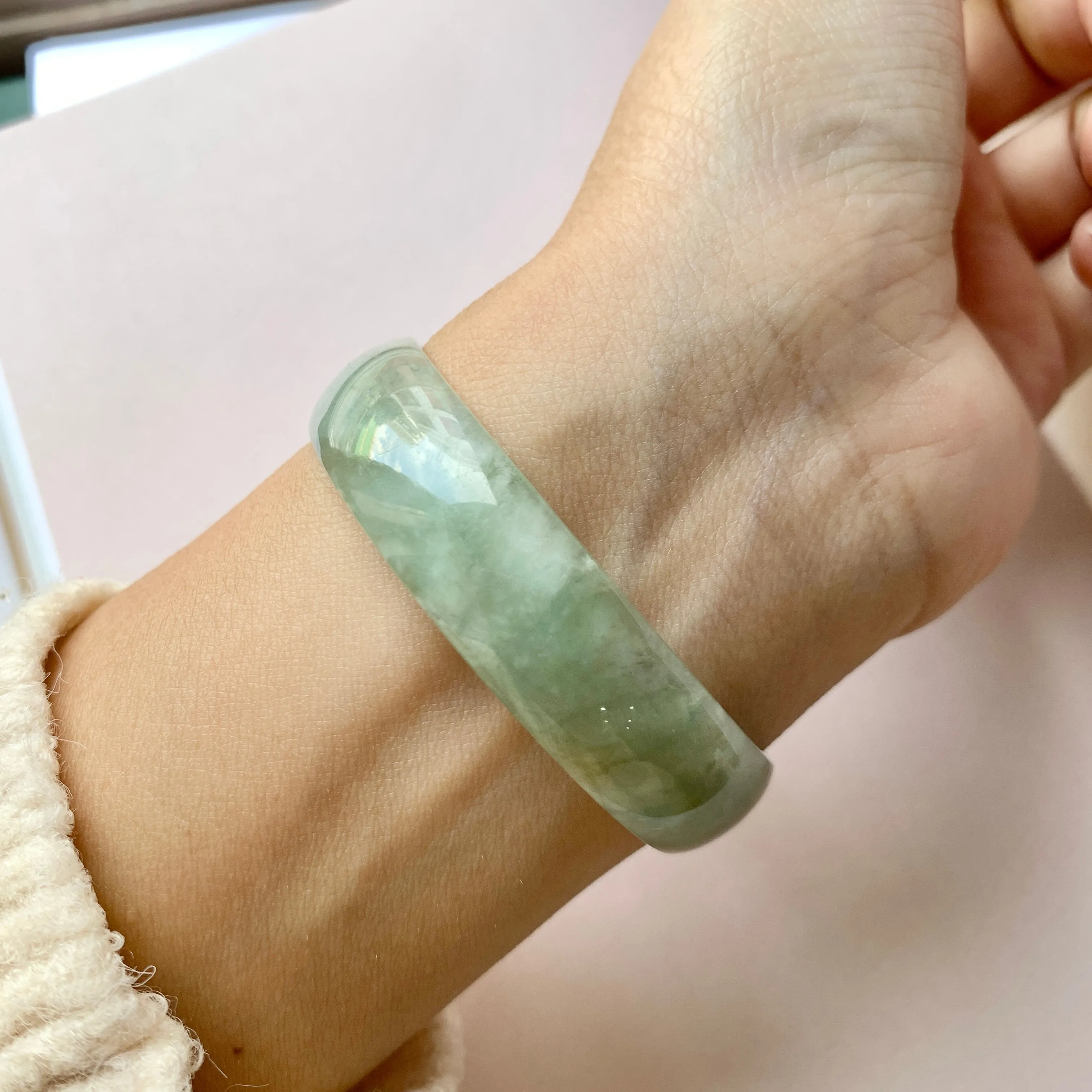 52.8 mm A-Grade Natural Green Jadeite Modern Round Bangle No.151952