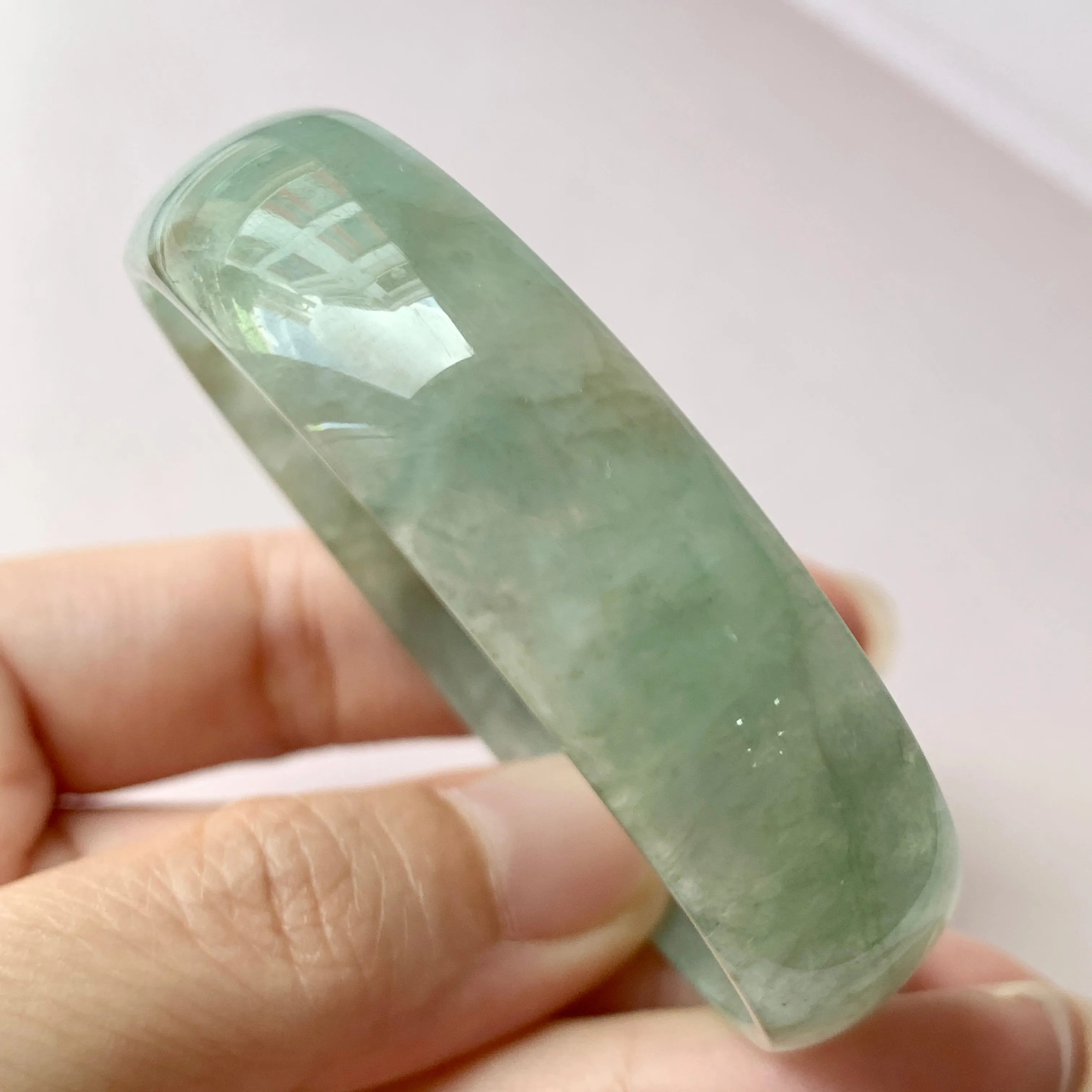 52.8 mm A-Grade Natural Green Jadeite Modern Round Bangle No.151952