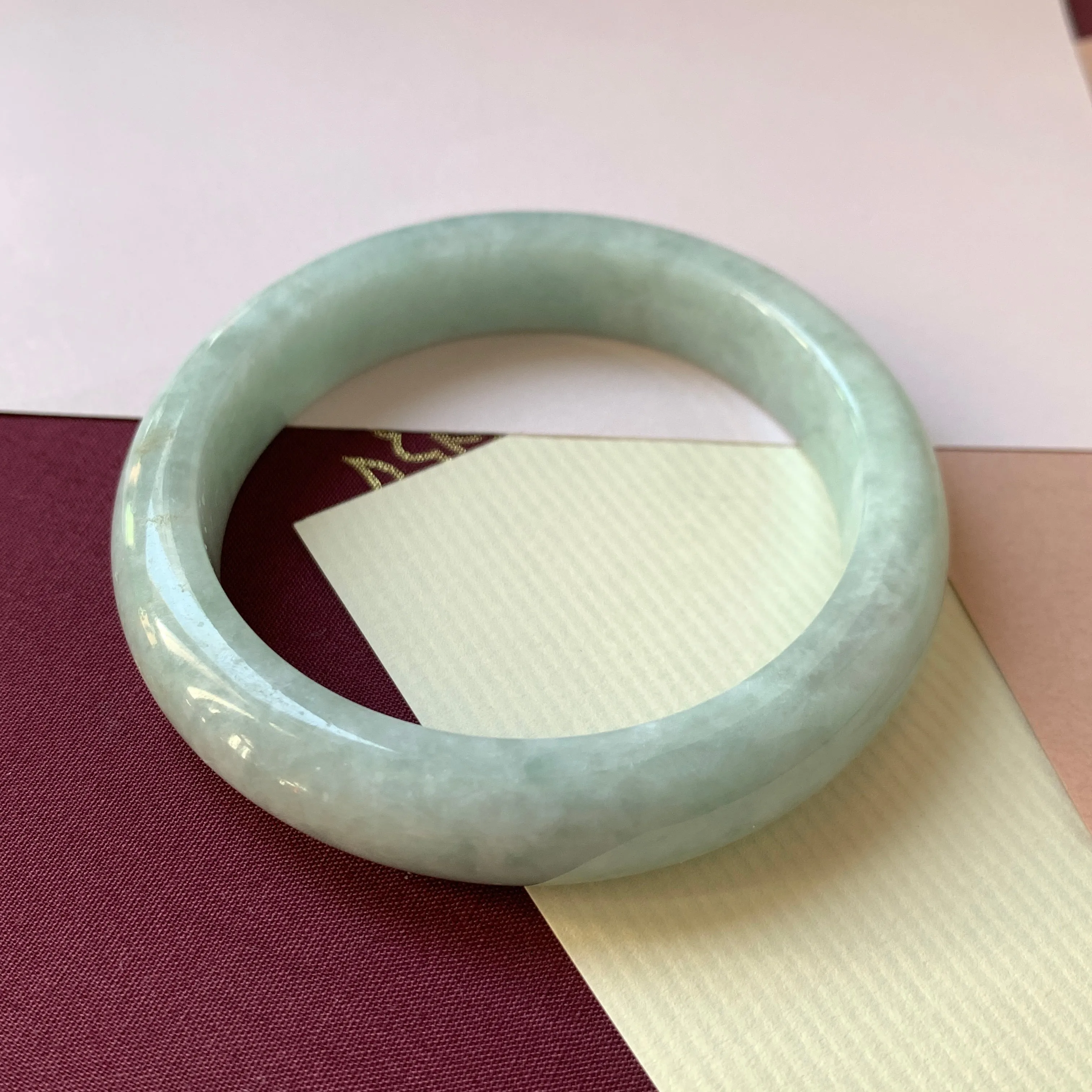 53.7mm A-Grade Natural Light Green Jadeite Modern Round Bangle No.330079