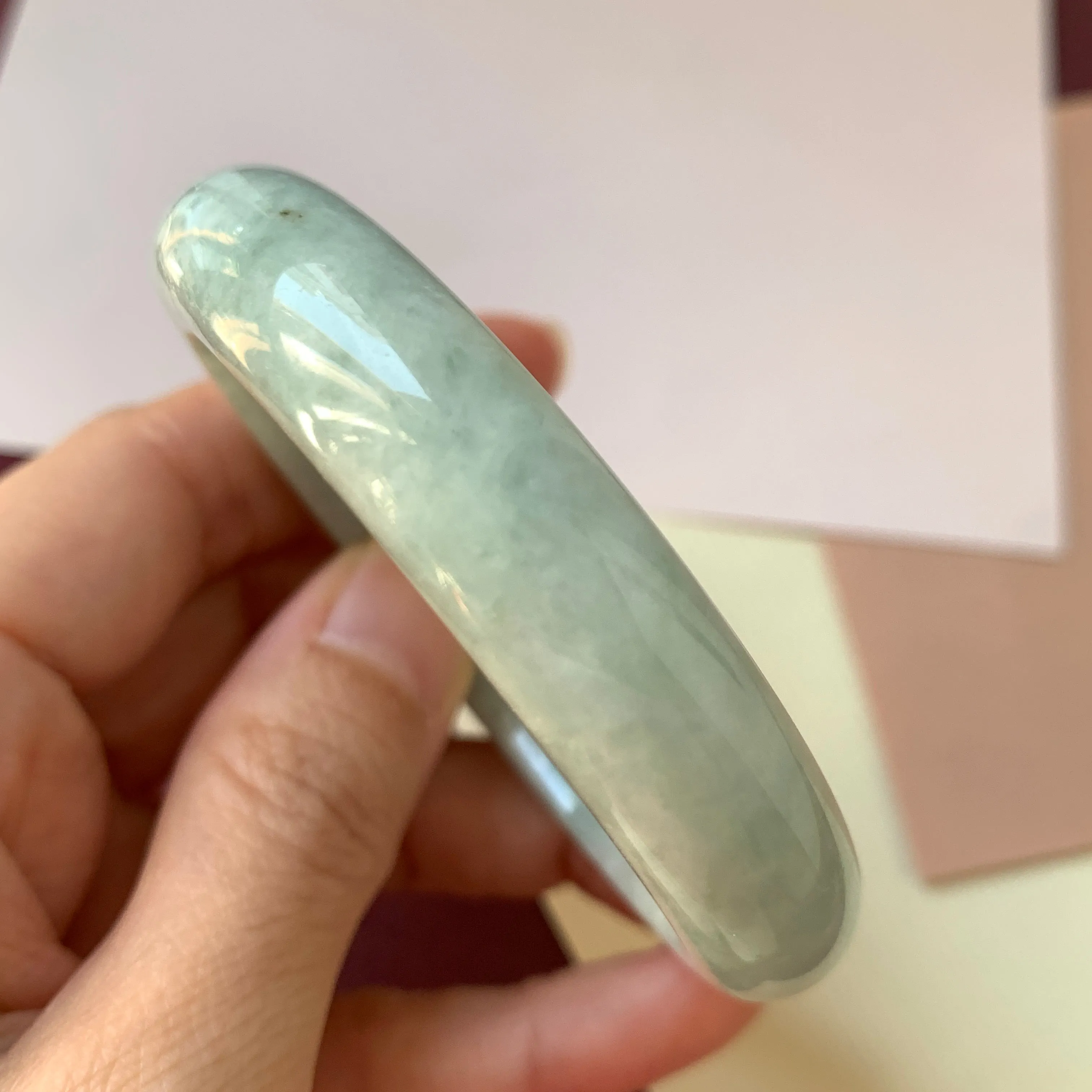 53.7mm A-Grade Natural Light Green Jadeite Modern Round Bangle No.330079