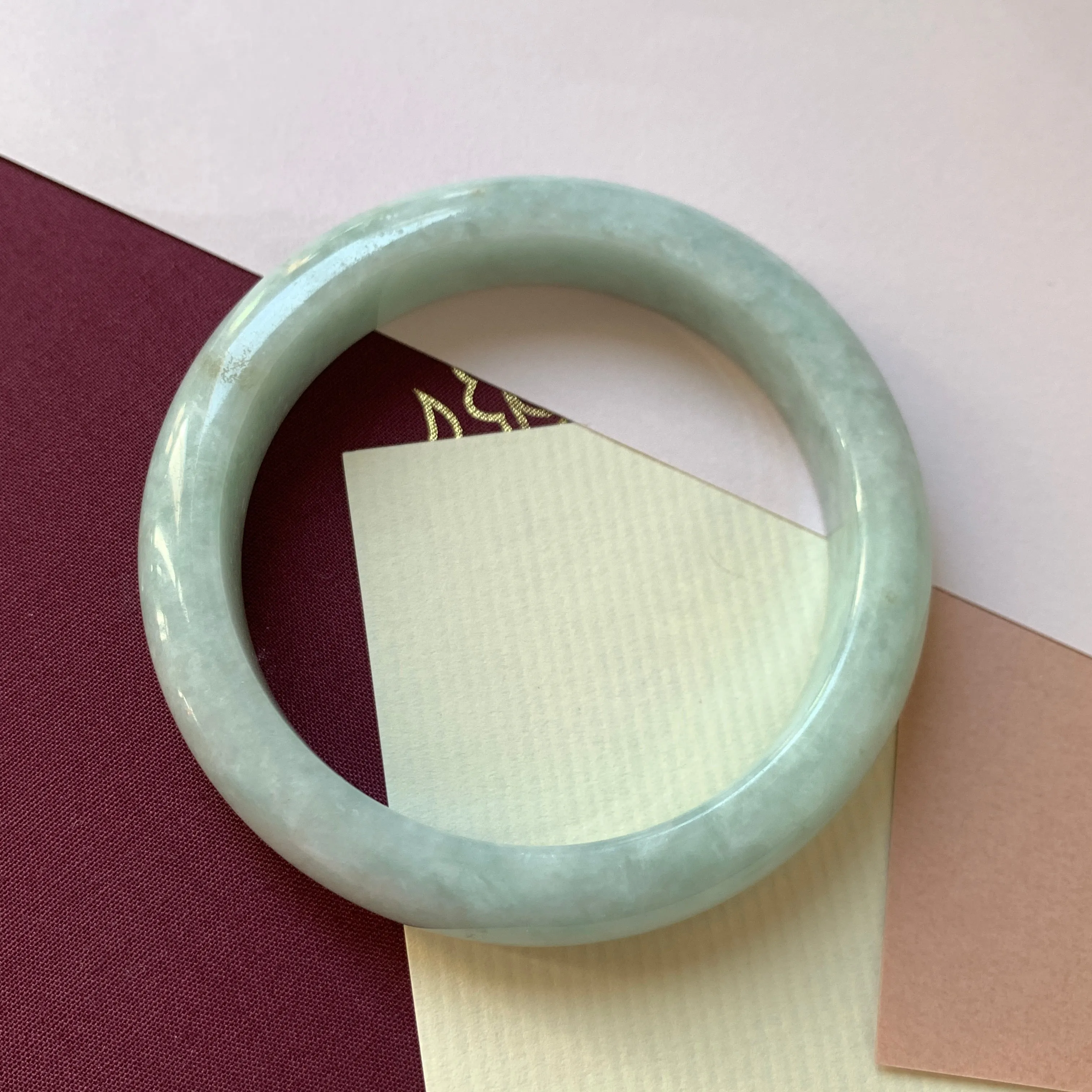 53.7mm A-Grade Natural Light Green Jadeite Modern Round Bangle No.330079