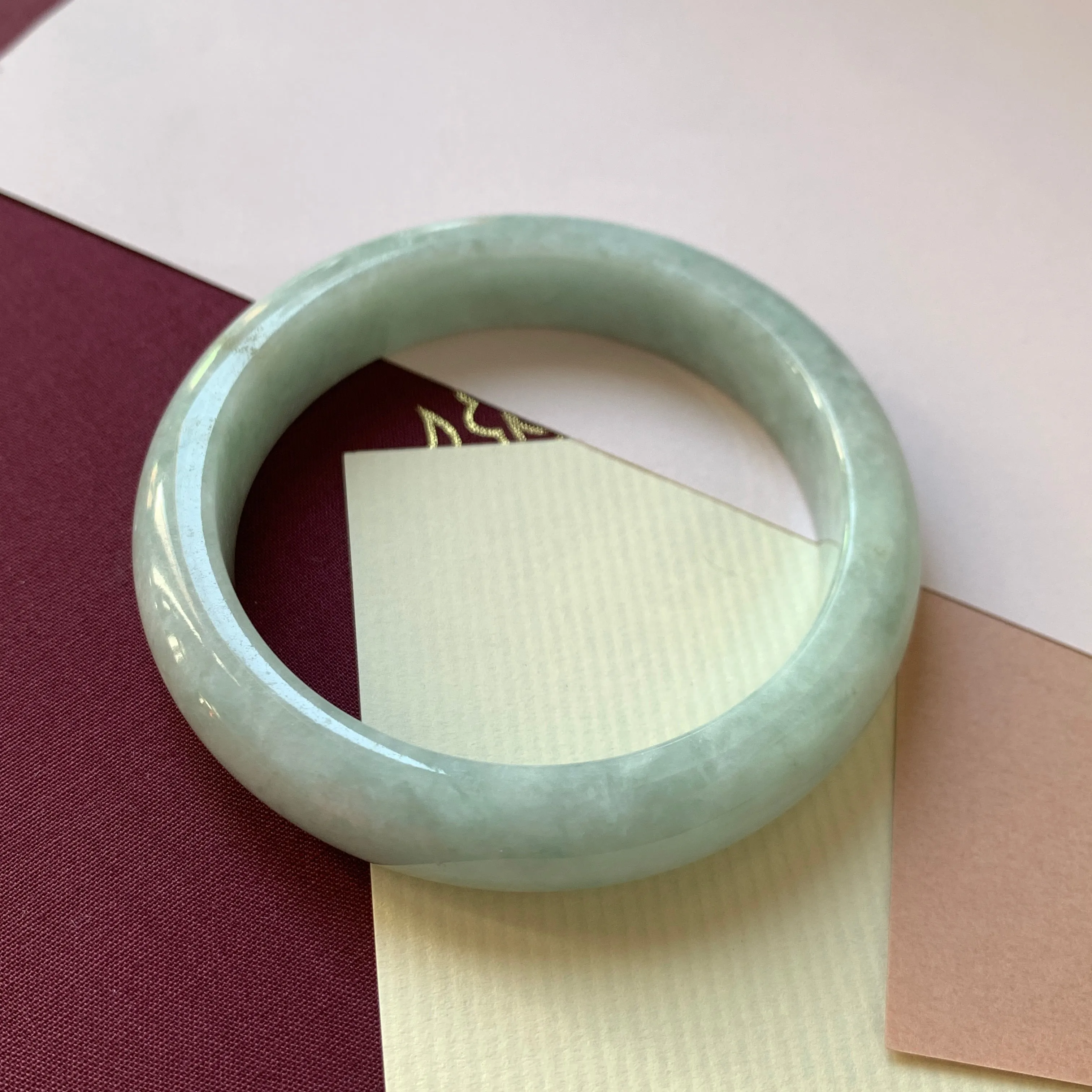 53.7mm A-Grade Natural Light Green Jadeite Modern Round Bangle No.330079