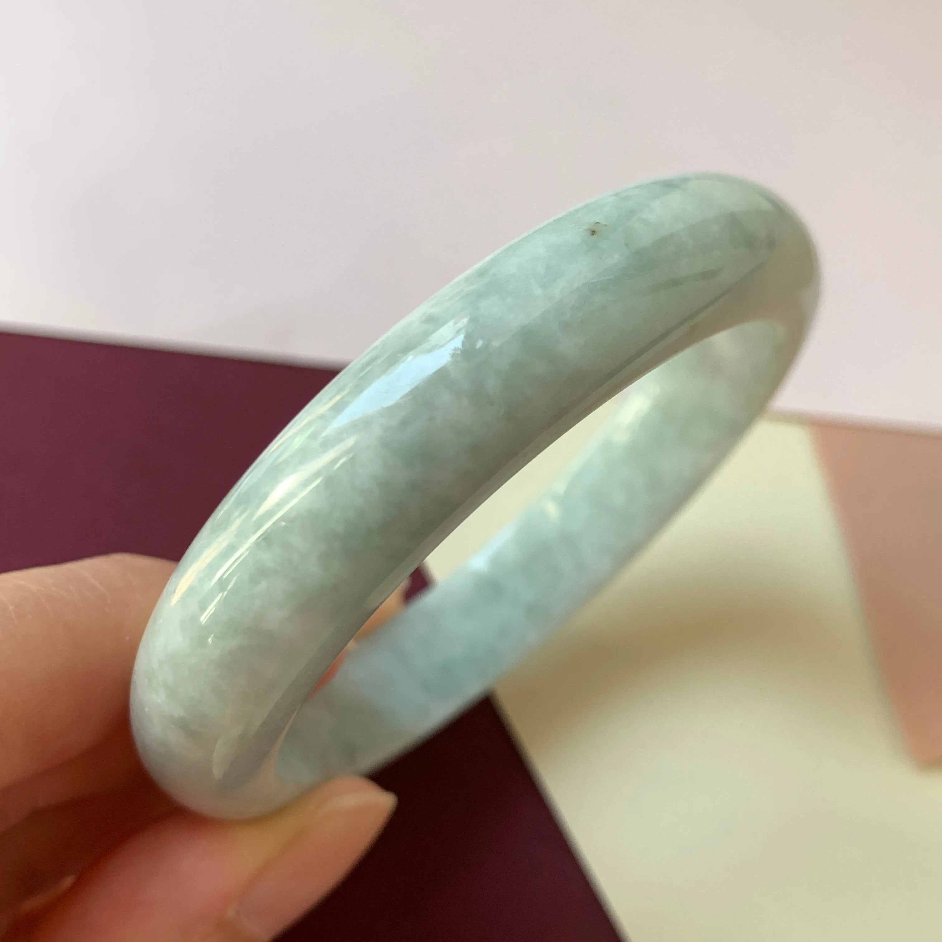 53.7mm A-Grade Natural Light Green Jadeite Modern Round Bangle No.330079