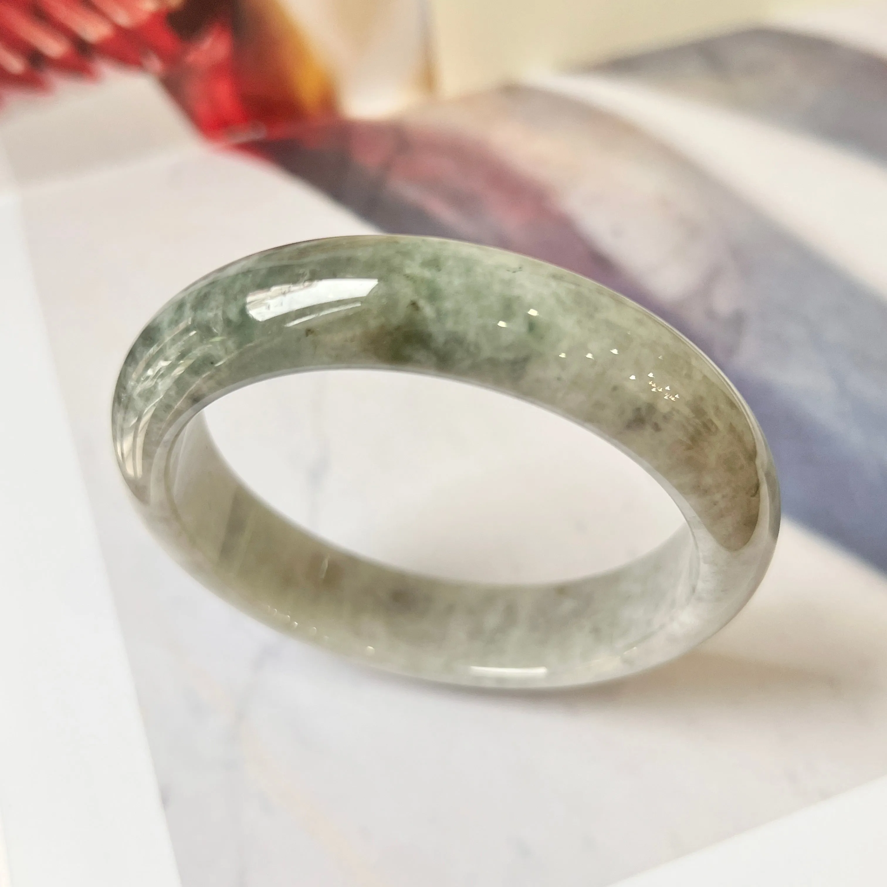 55.9mm A-Grade Natural Grey Jadeite Modern Round Bangle No.330082