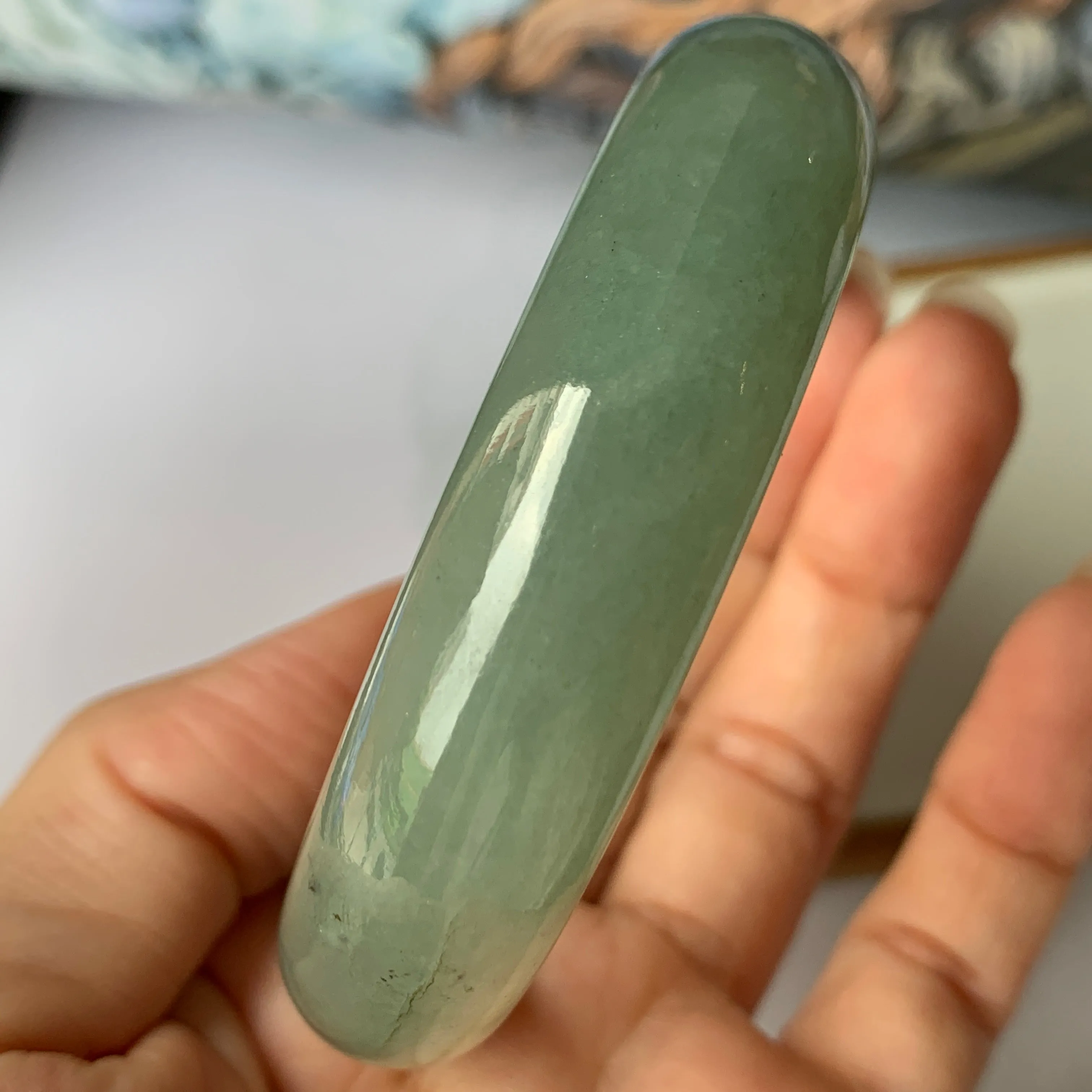 56.9mm A-Grade Natural Bluish Green Jadeite Modern Round Bangle No.151888