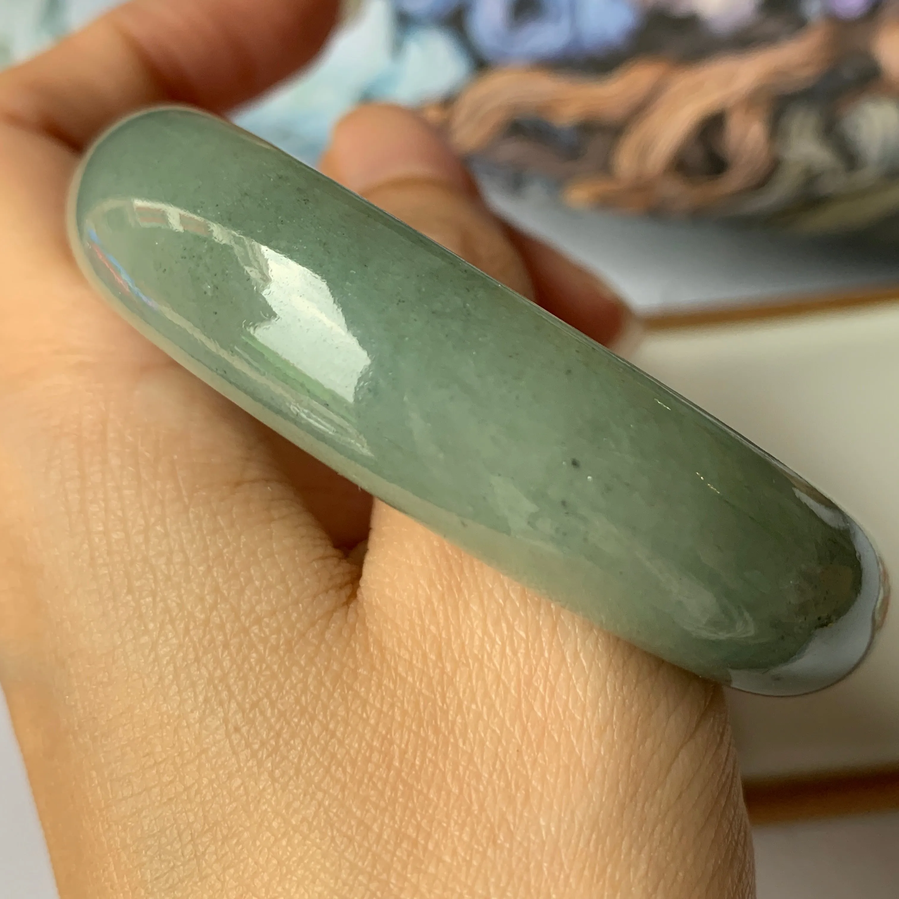 56.9mm A-Grade Natural Bluish Green Jadeite Modern Round Bangle No.151888