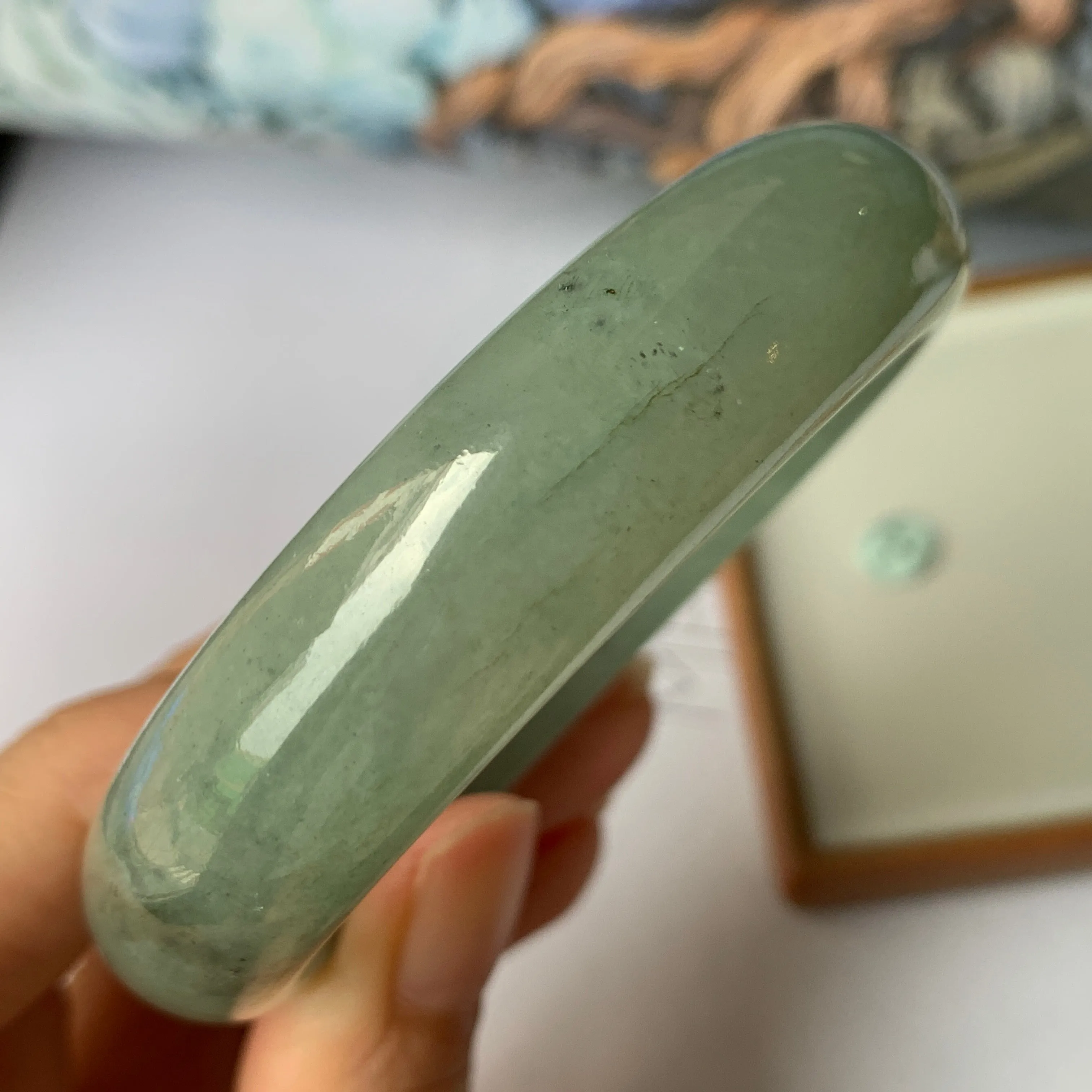 56.9mm A-Grade Natural Bluish Green Jadeite Modern Round Bangle No.151888