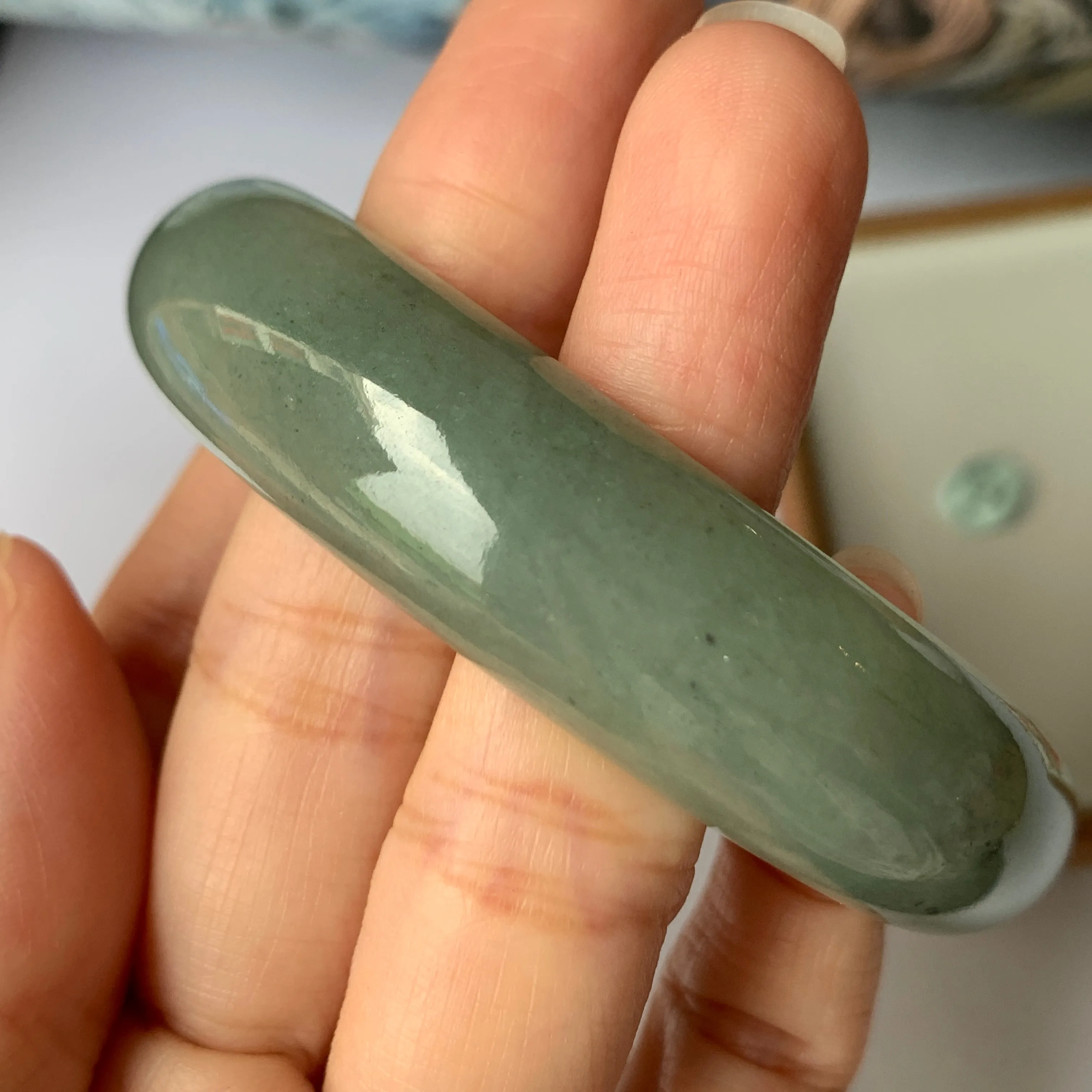 56.9mm A-Grade Natural Bluish Green Jadeite Modern Round Bangle No.151888