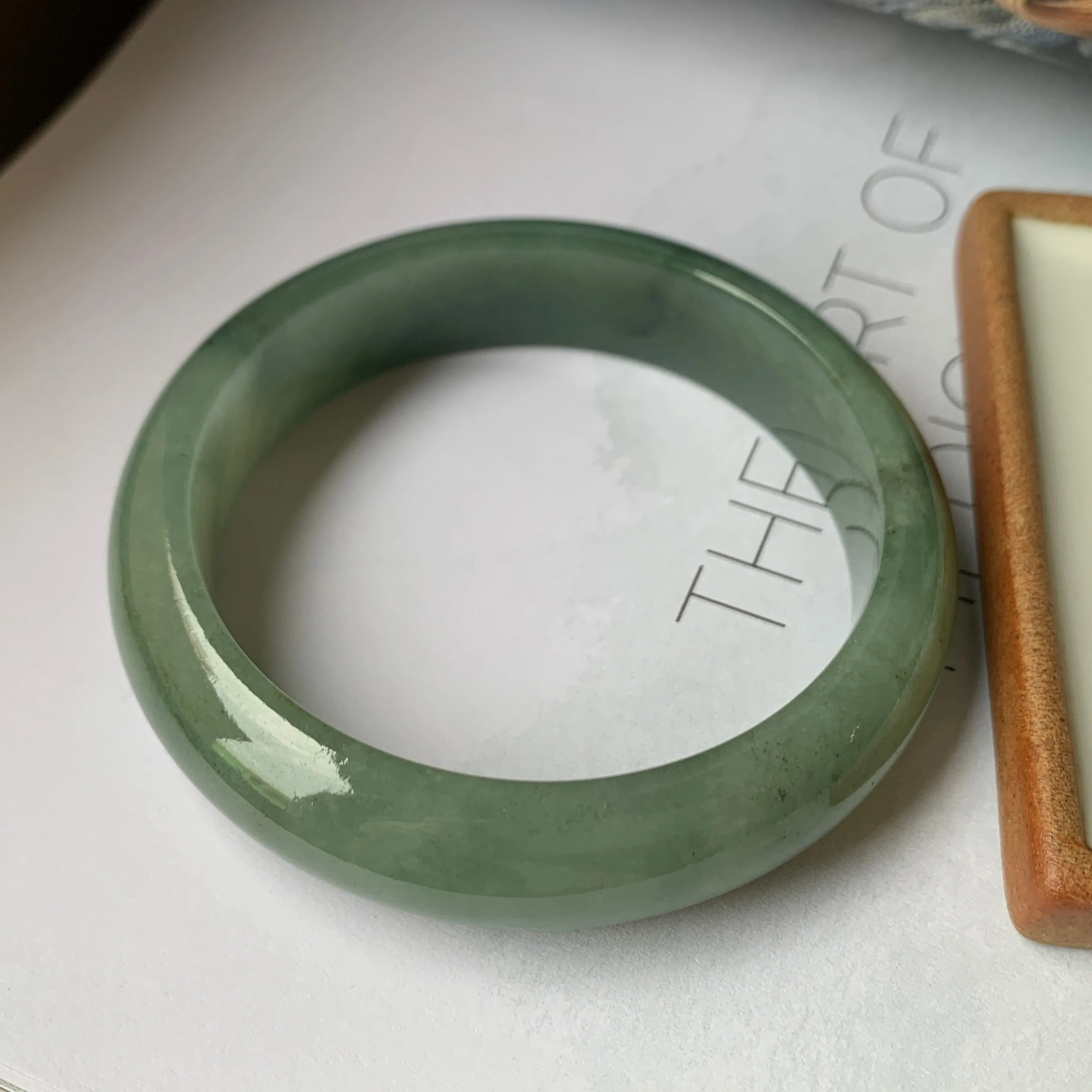 57.4mm A-Grade Natural Bluish Green Jadeite Modern Round Bangle No.151889