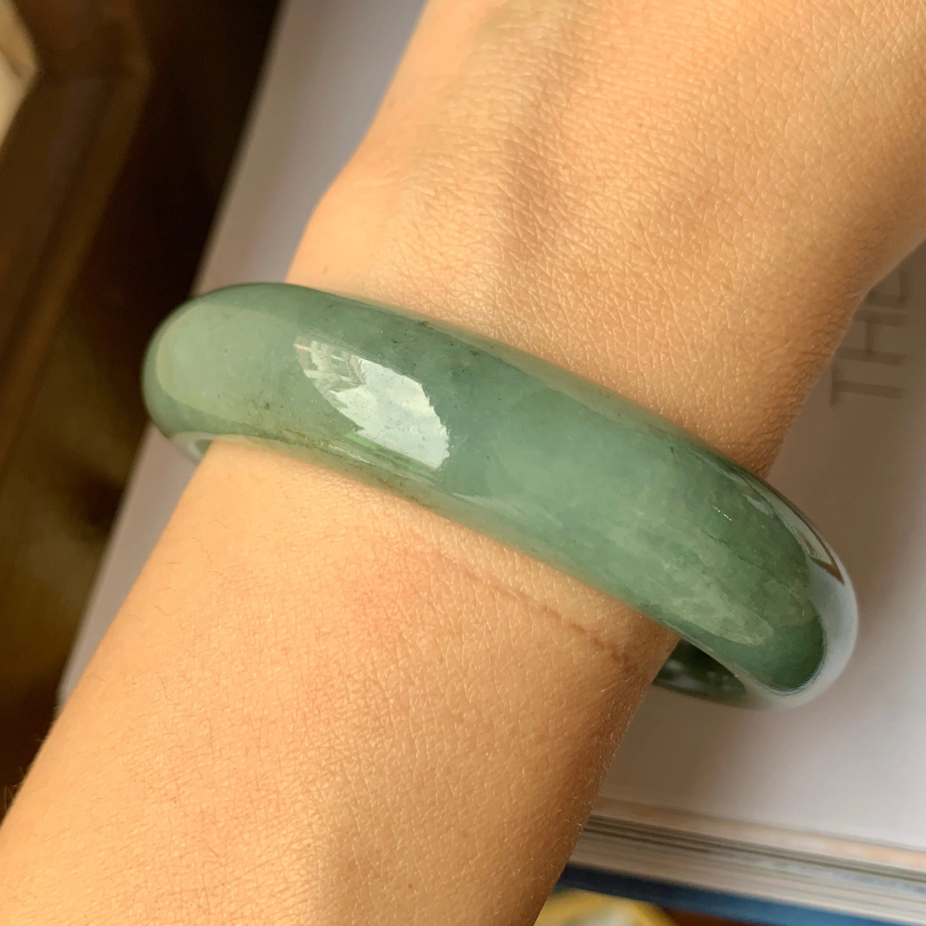 57.4mm A-Grade Natural Bluish Green Jadeite Modern Round Bangle No.151889