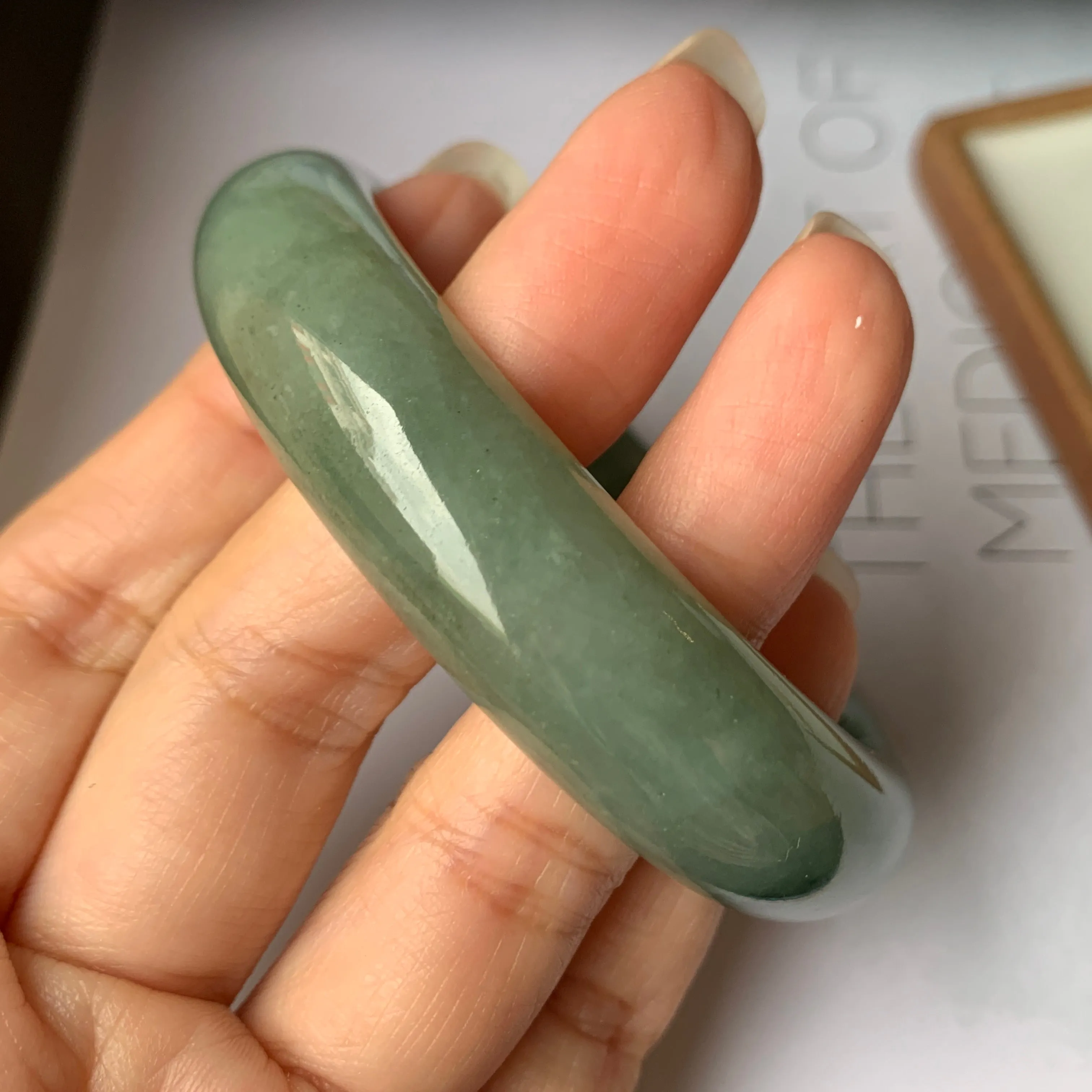 57.4mm A-Grade Natural Bluish Green Jadeite Modern Round Bangle No.151889