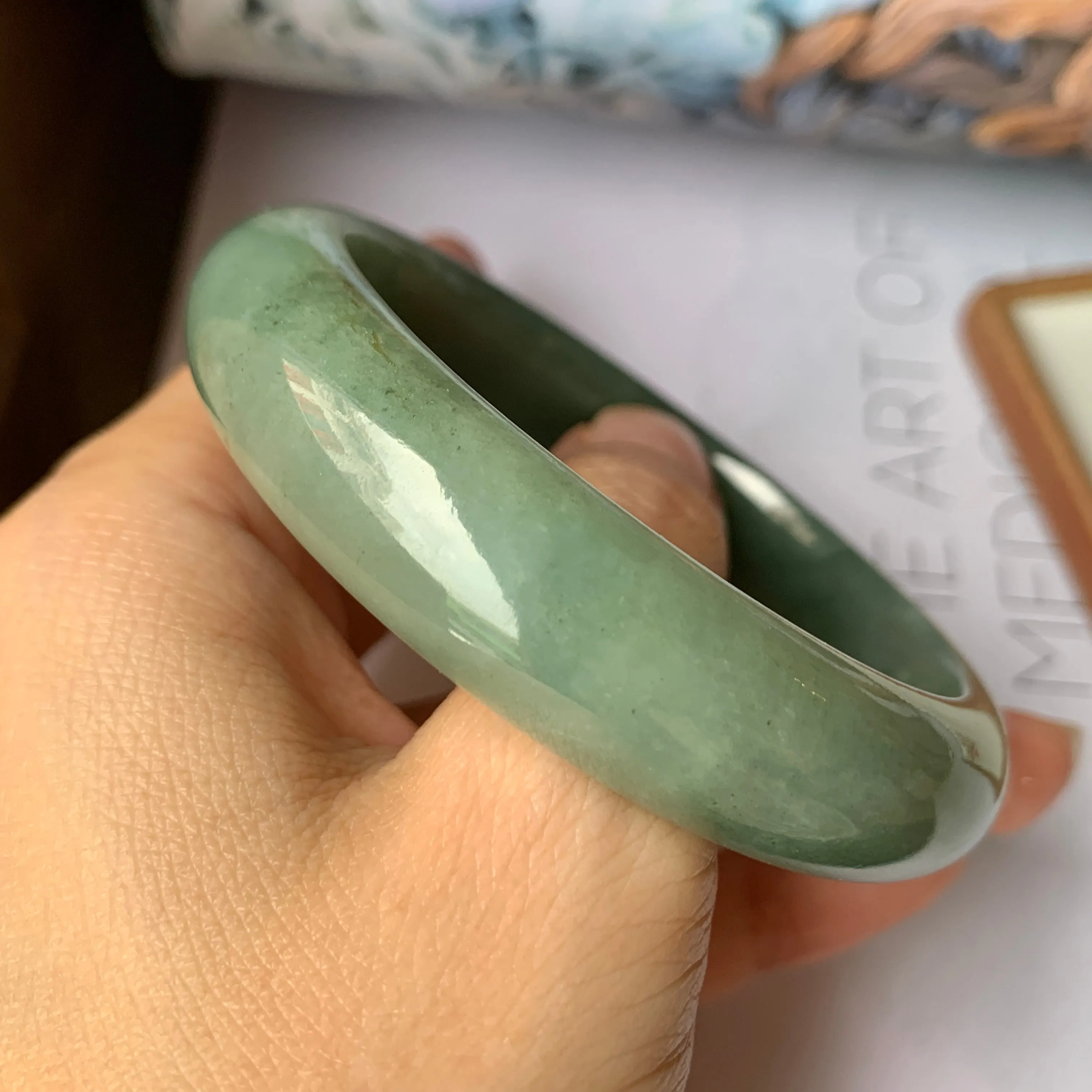 57.4mm A-Grade Natural Bluish Green Jadeite Modern Round Bangle No.151889