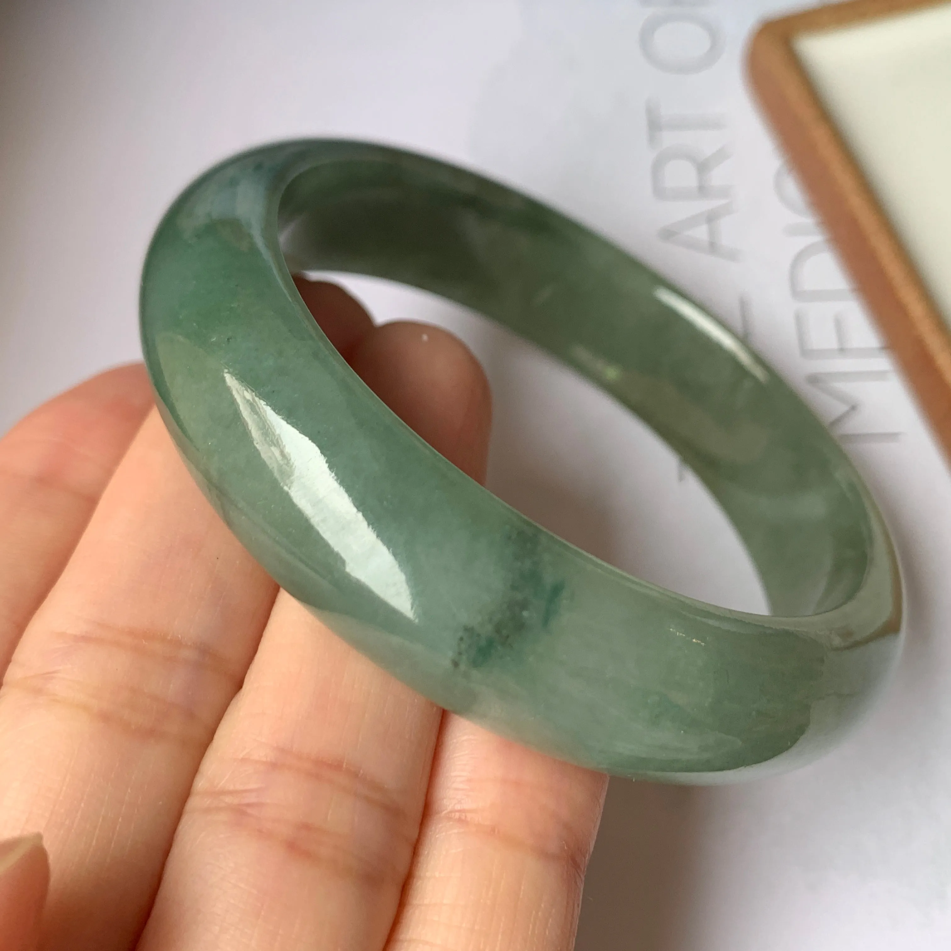 57.4mm A-Grade Natural Bluish Green Jadeite Modern Round Bangle No.151889